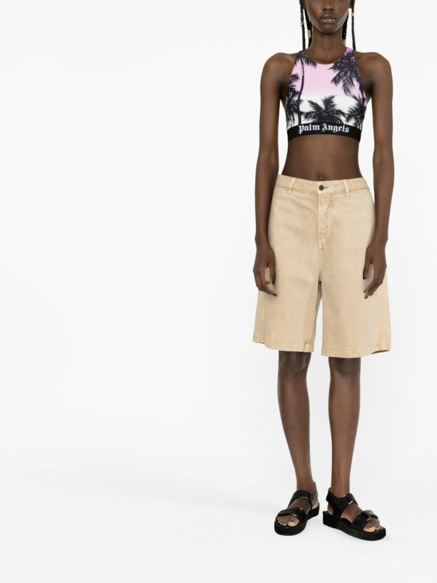 palm tree-print crop top