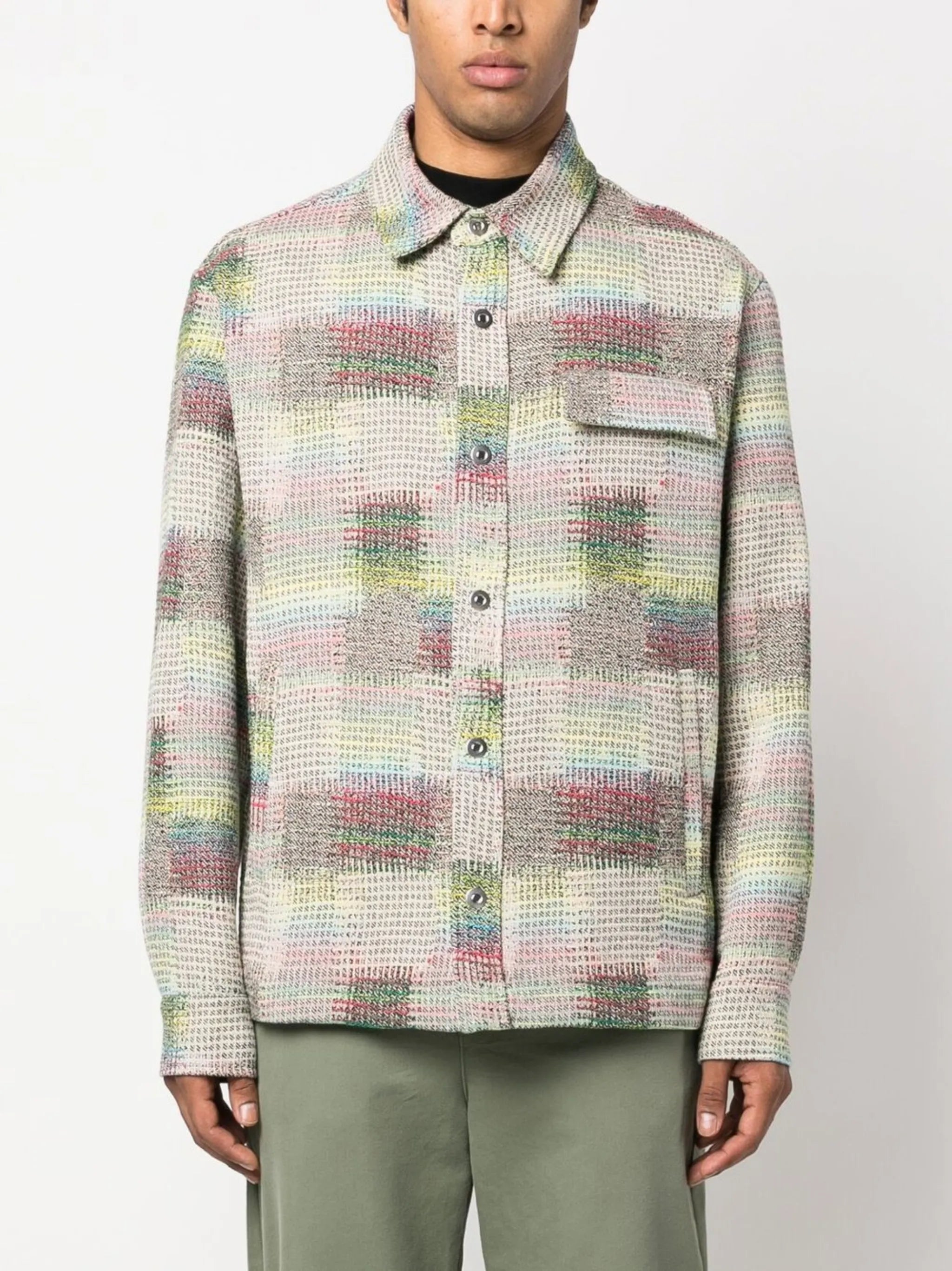 jacquard curved-logo shirt jacket