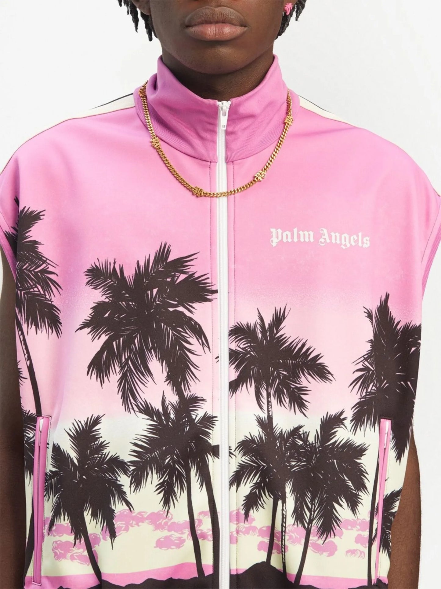 sunset-print striped track gilet