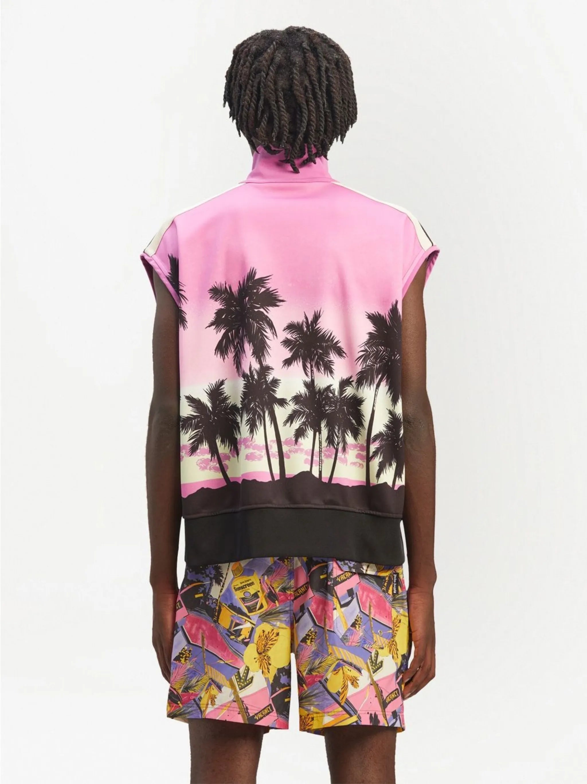 sunset-print striped track gilet