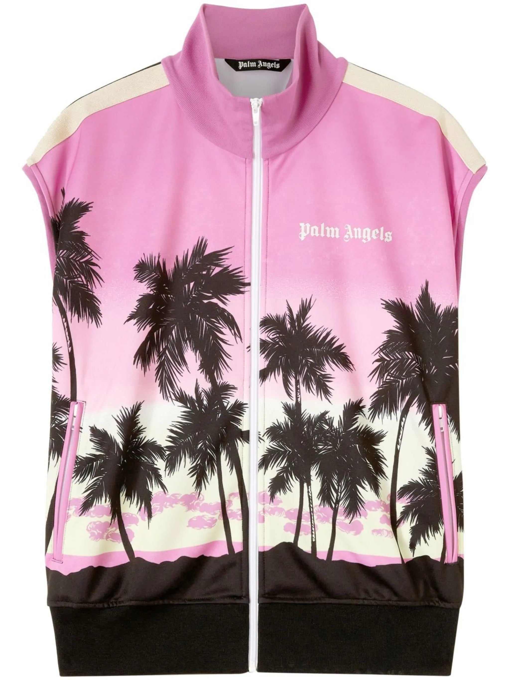 sunset-print striped track gilet
