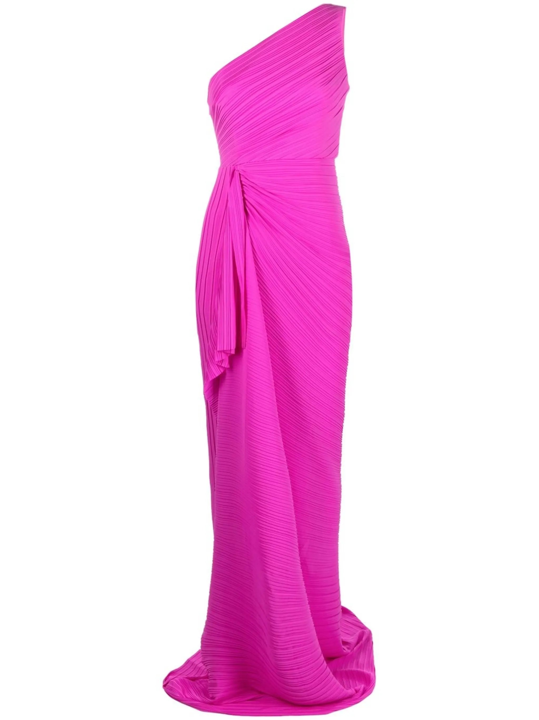 draped one-shoulder gown