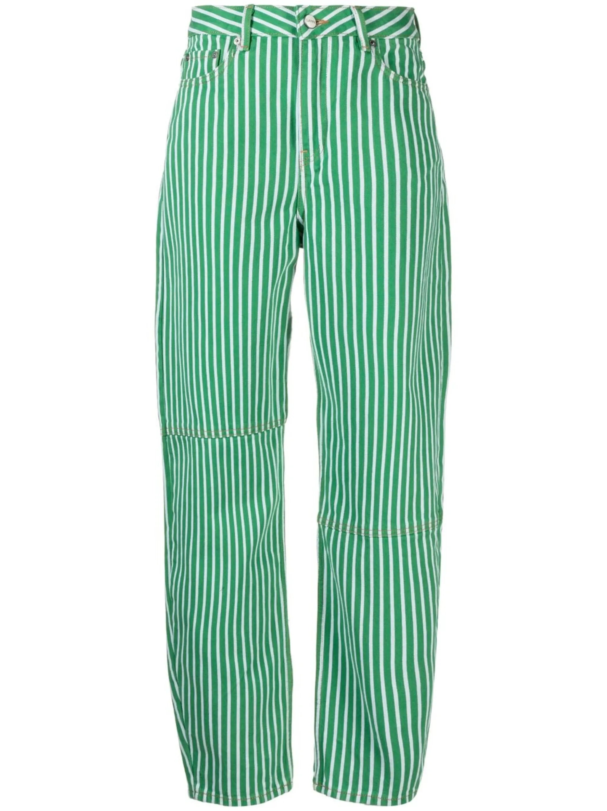 striped-print barrel-leg trousers