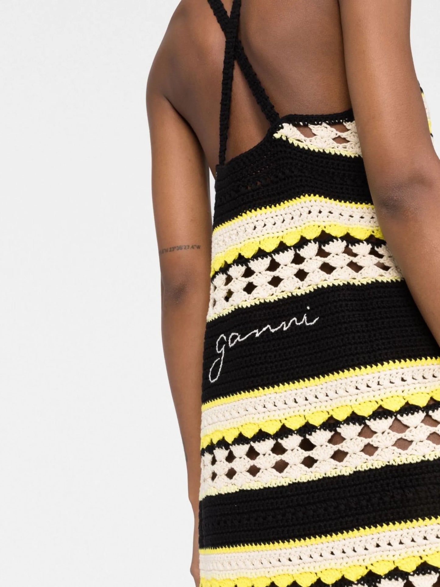 striped open-knit minidress