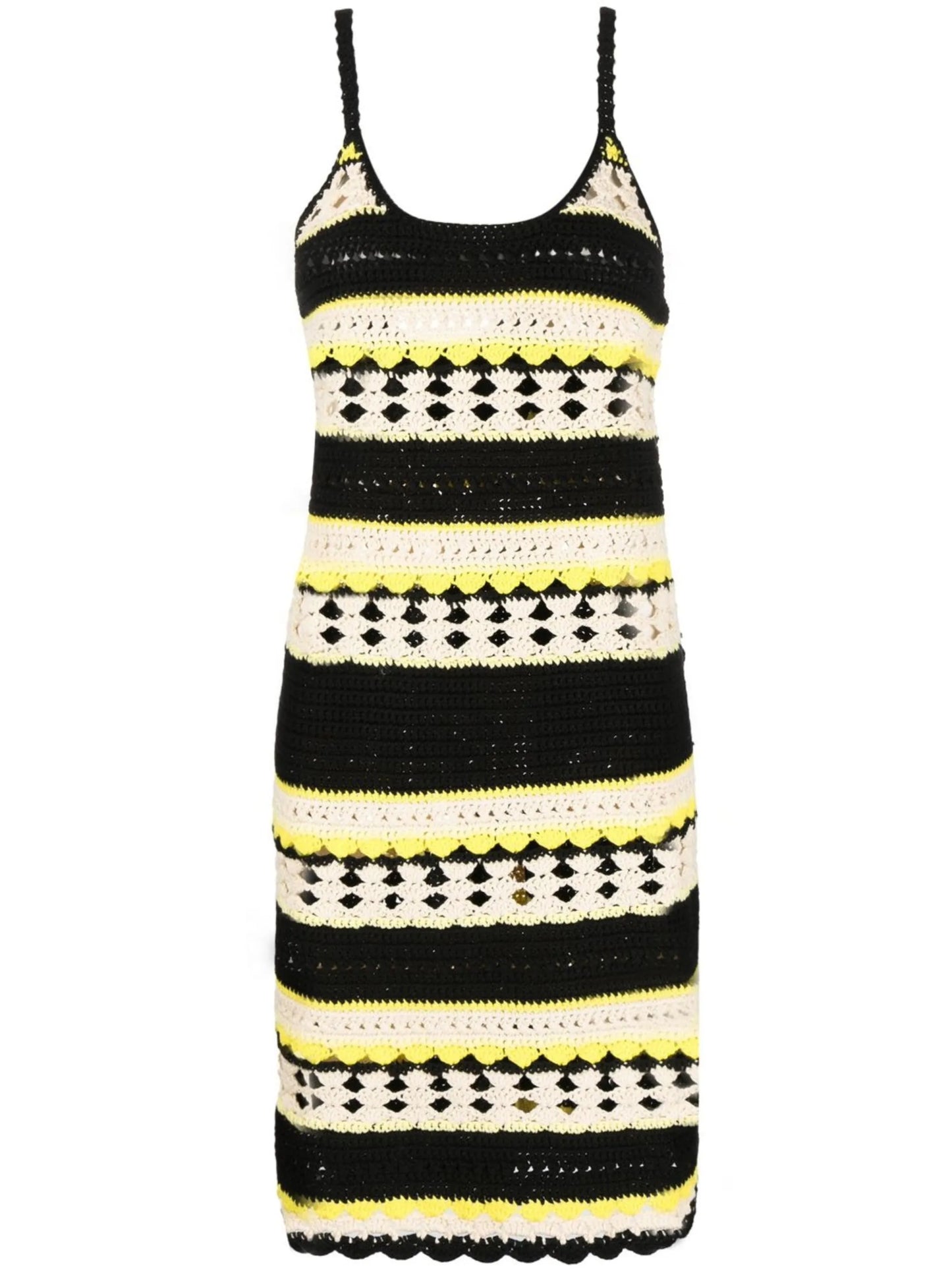 striped open-knit minidress