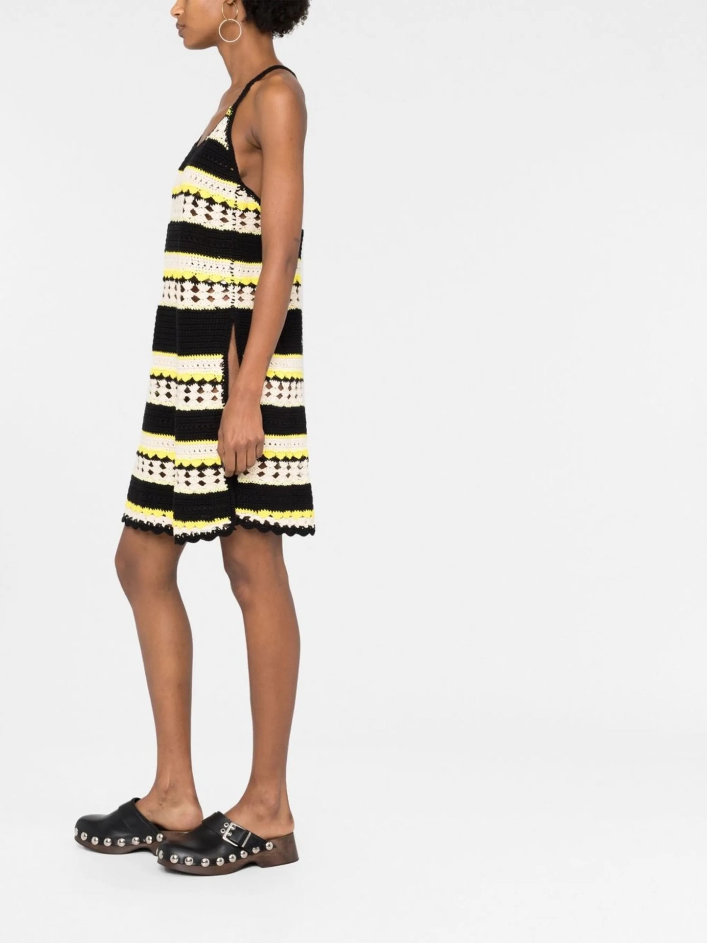 striped open-knit minidress