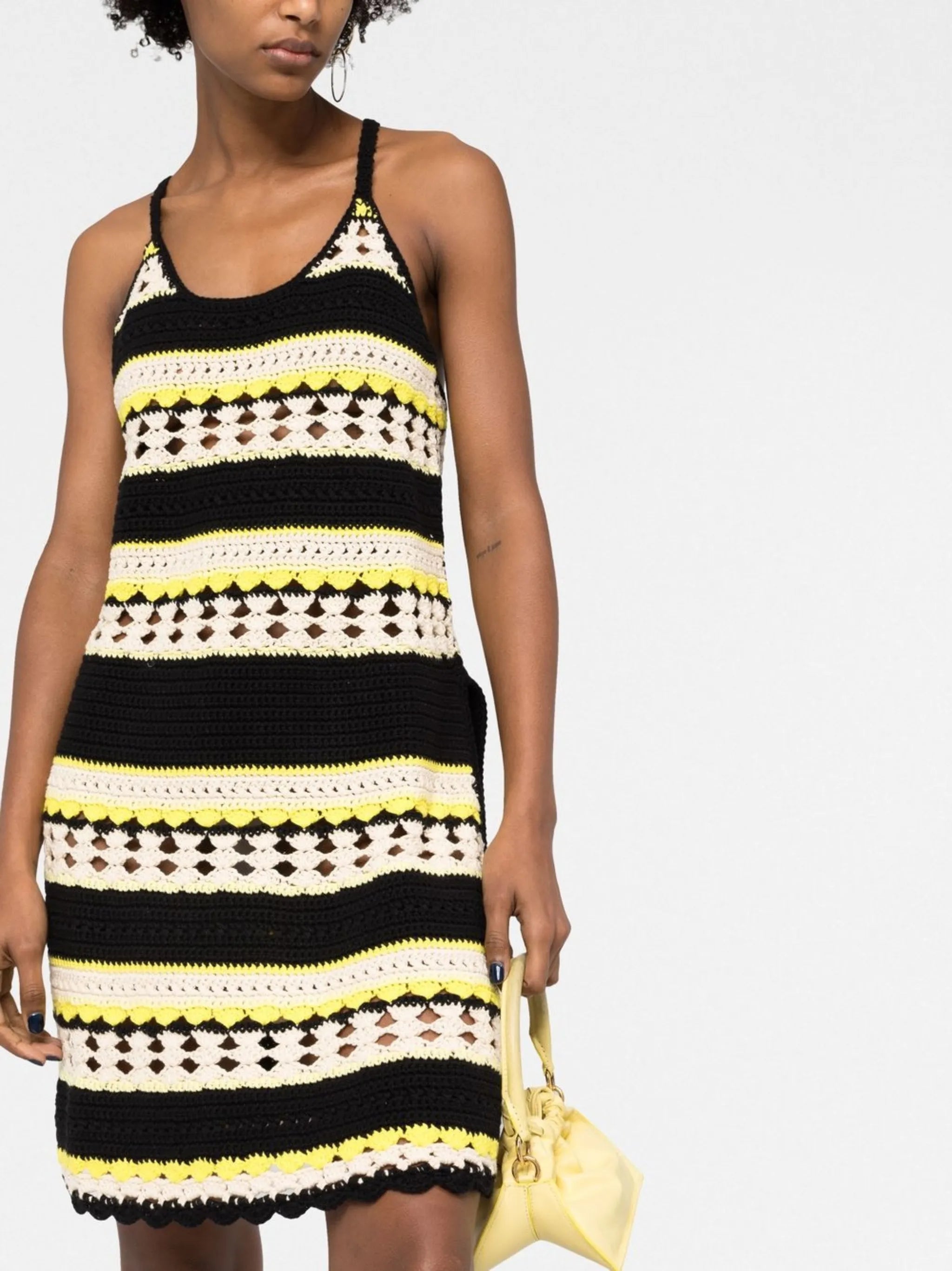 striped open-knit minidress