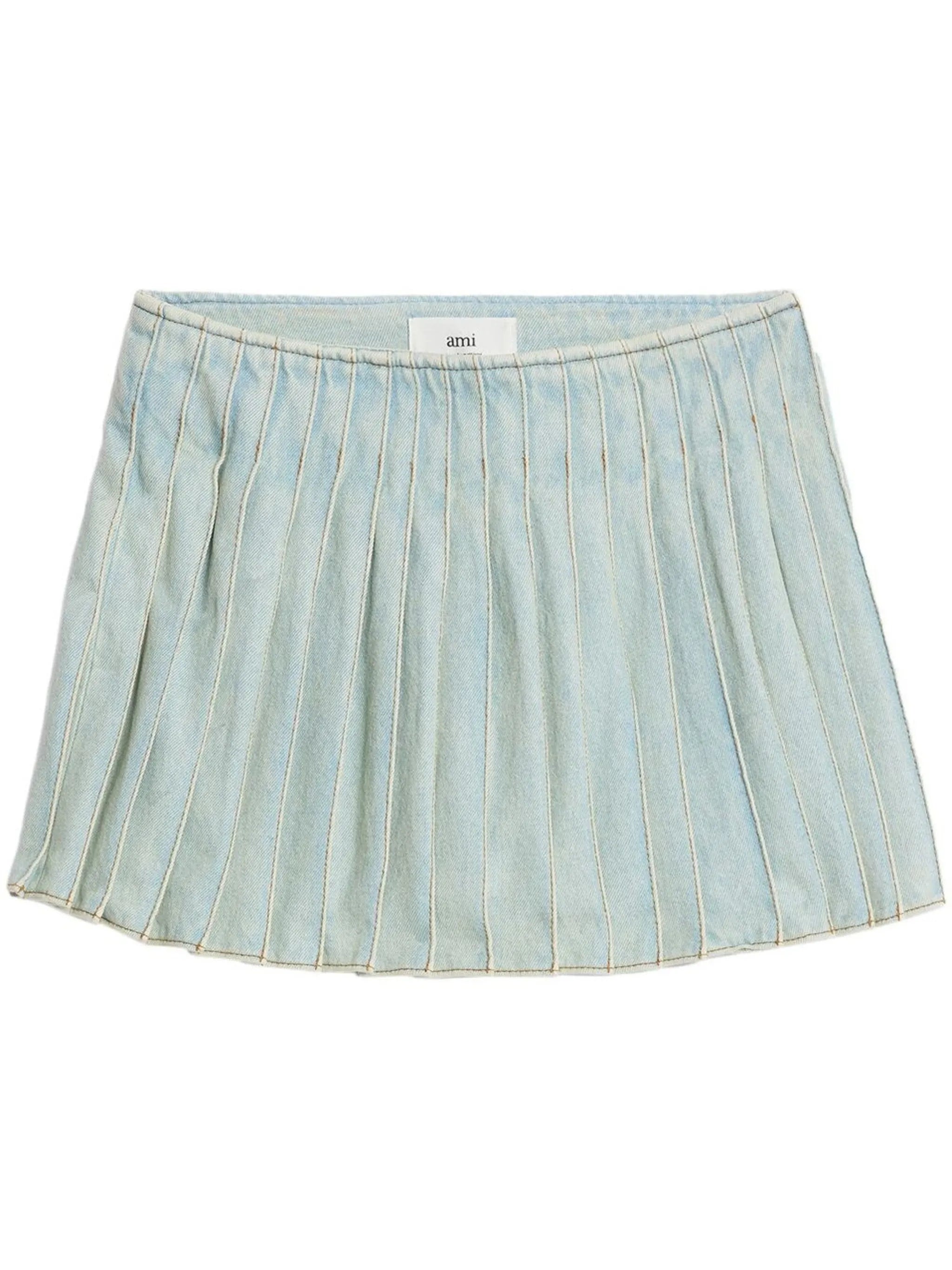 pleated denim skirt