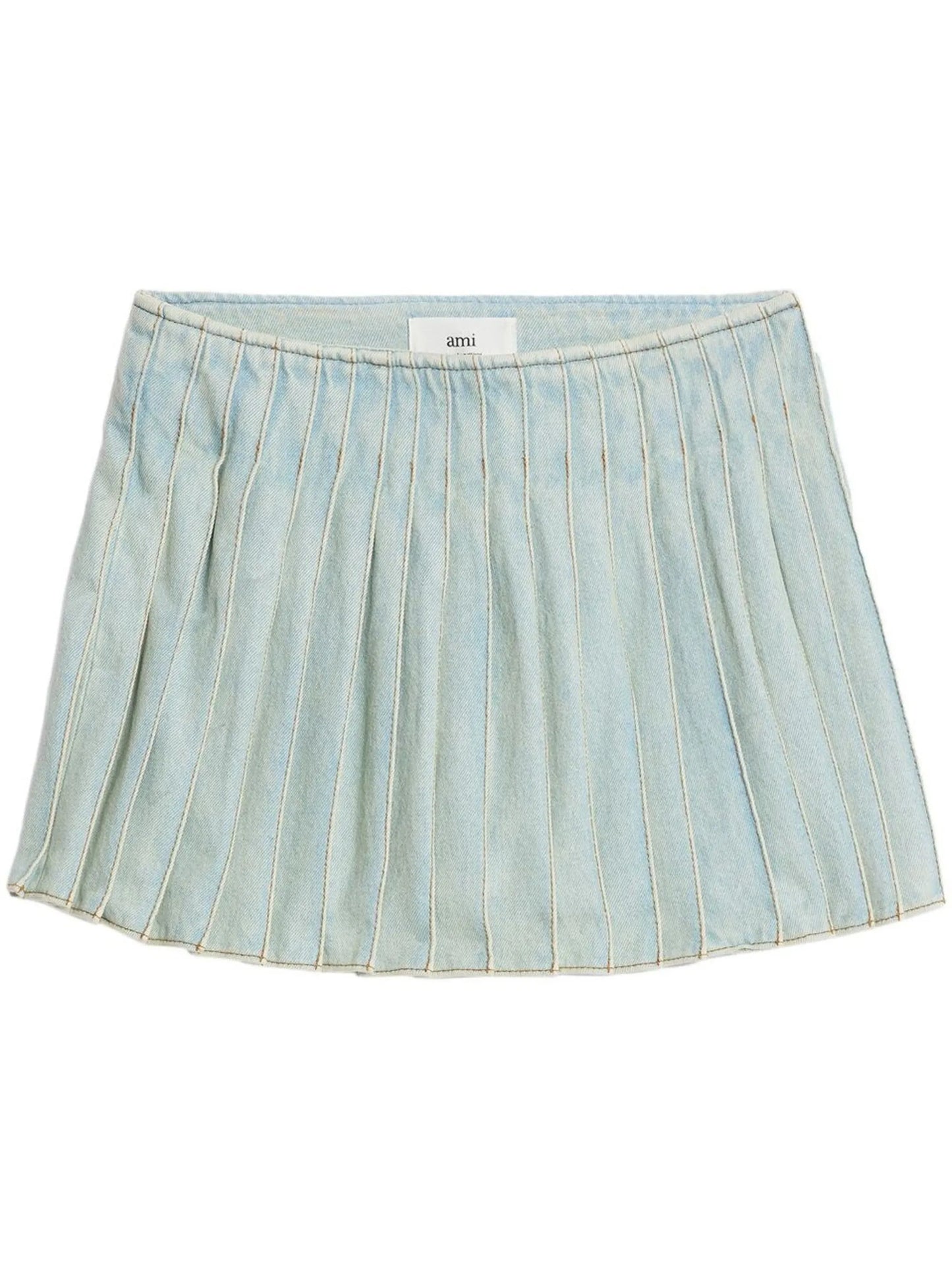 pleated denim skirt