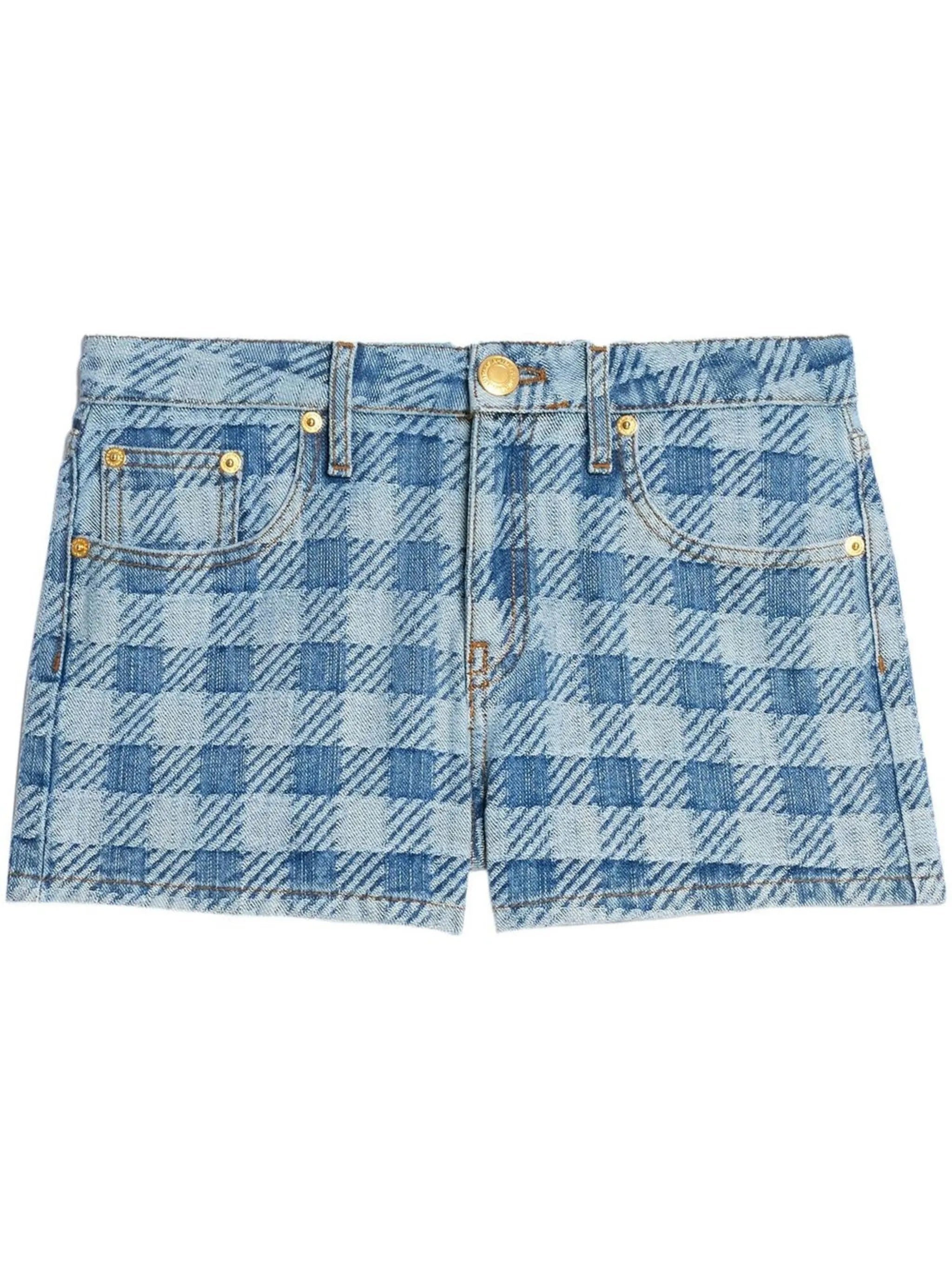 mini checkered denim shorts
