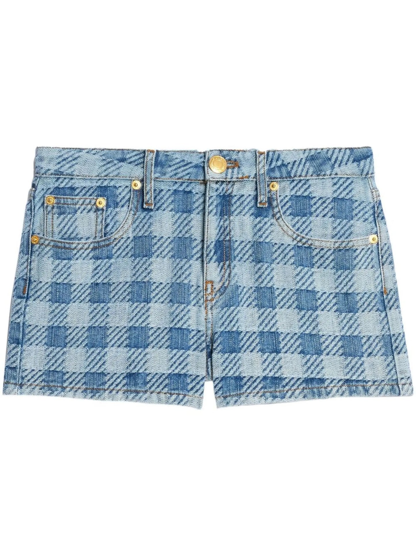 mini checkered denim shorts