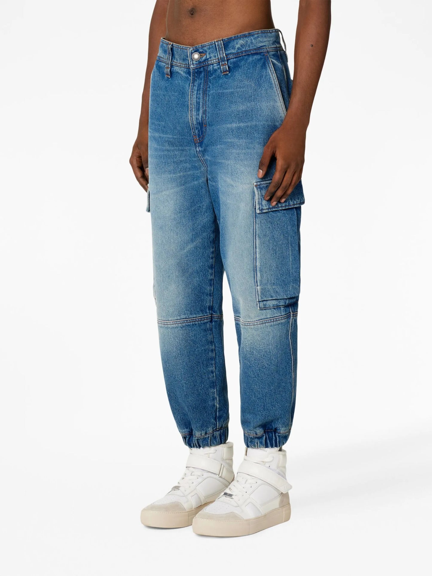 mid-wash denim cargo pants