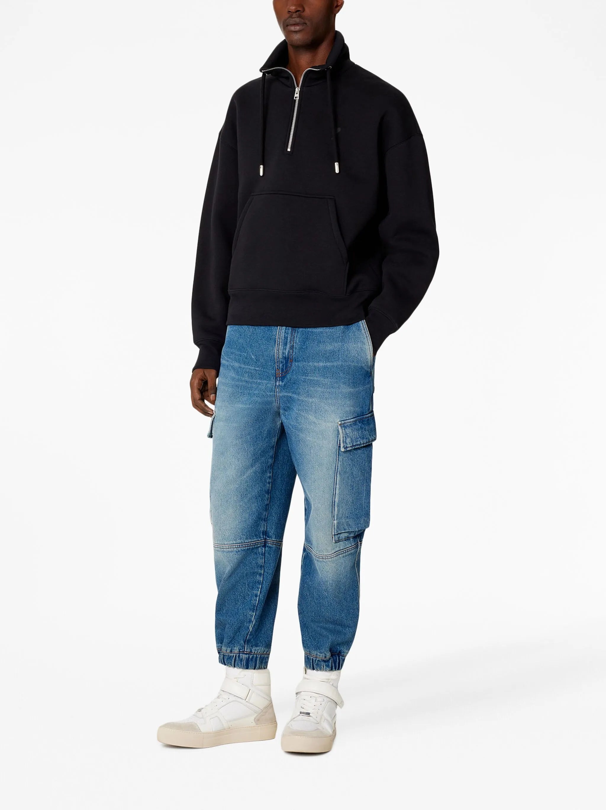 mid-wash denim cargo pants