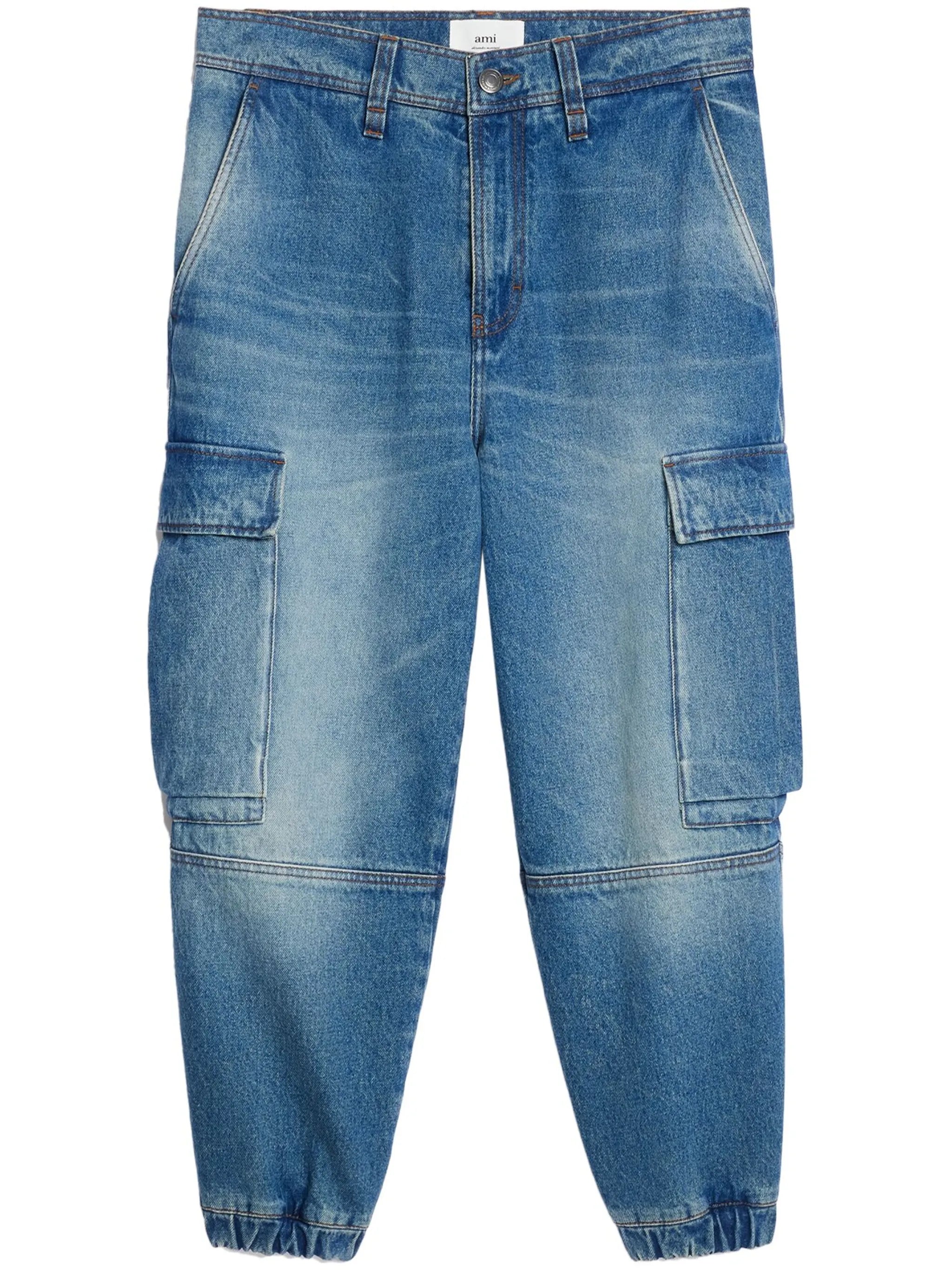 mid-wash denim cargo pants