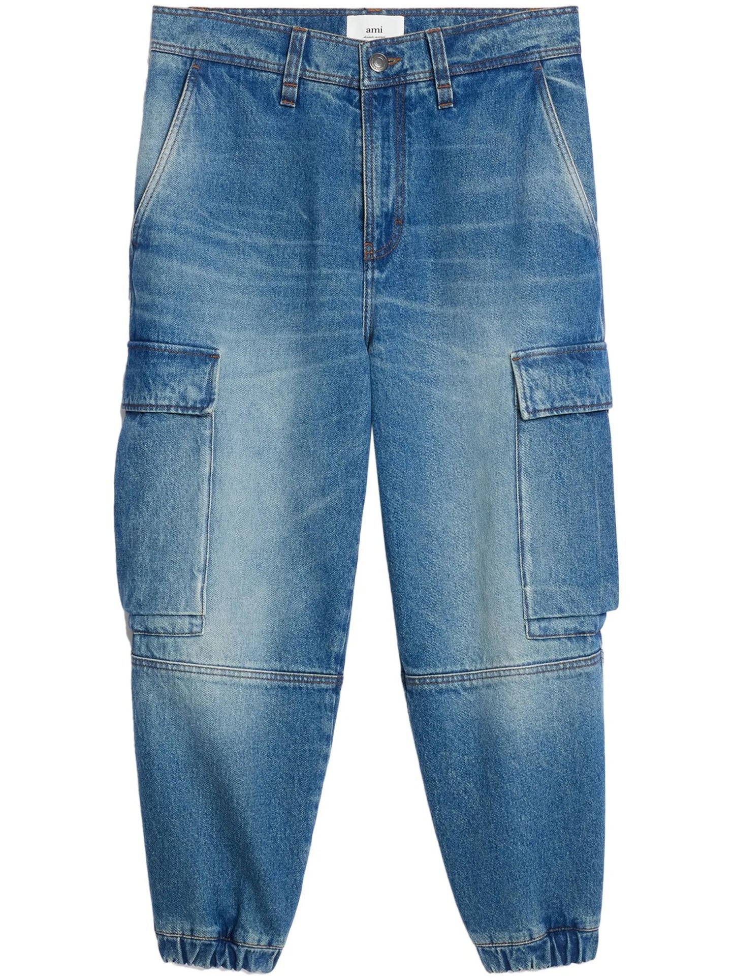 mid-wash denim cargo pants