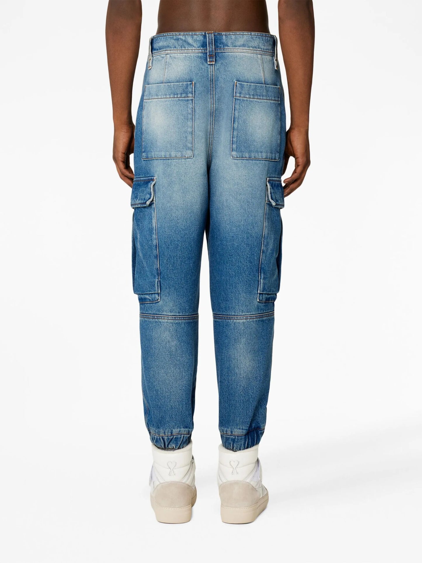 mid-wash denim cargo pants
