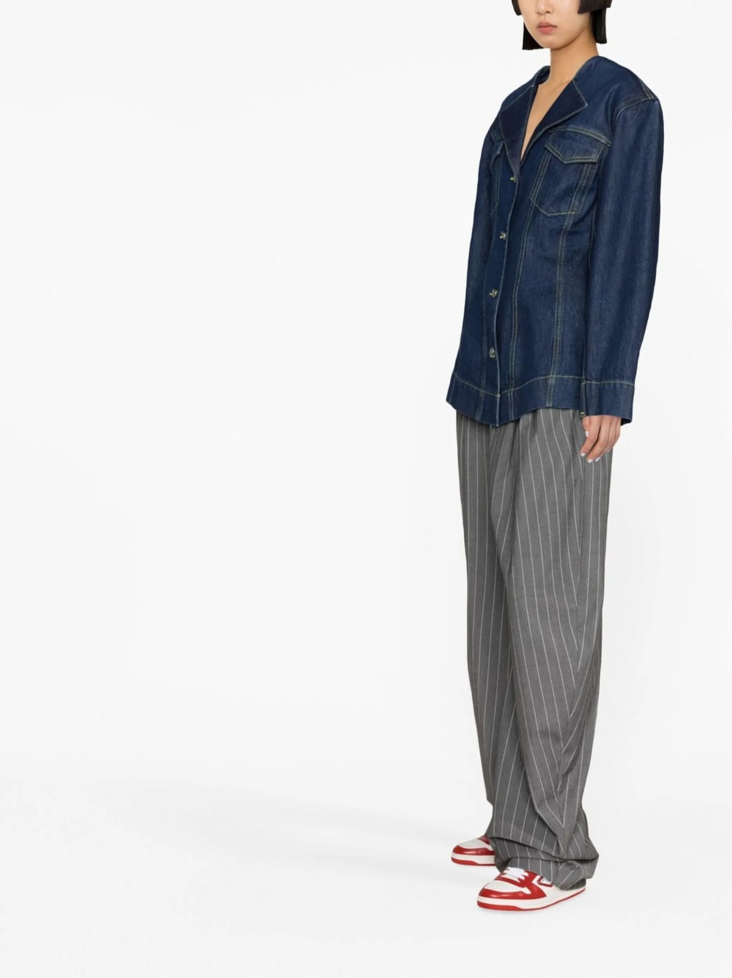 spread-collar denim jacket