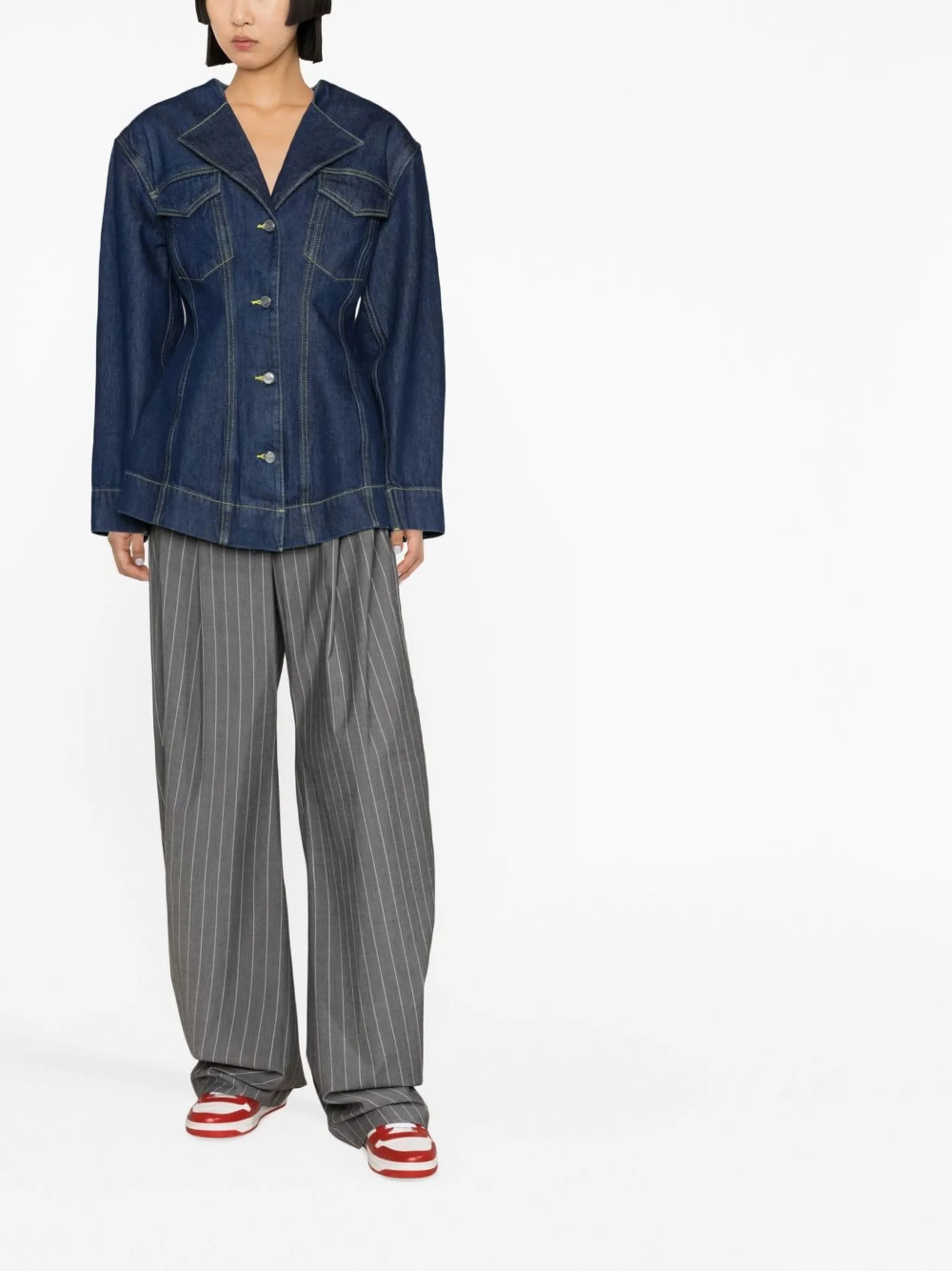 spread-collar denim jacket