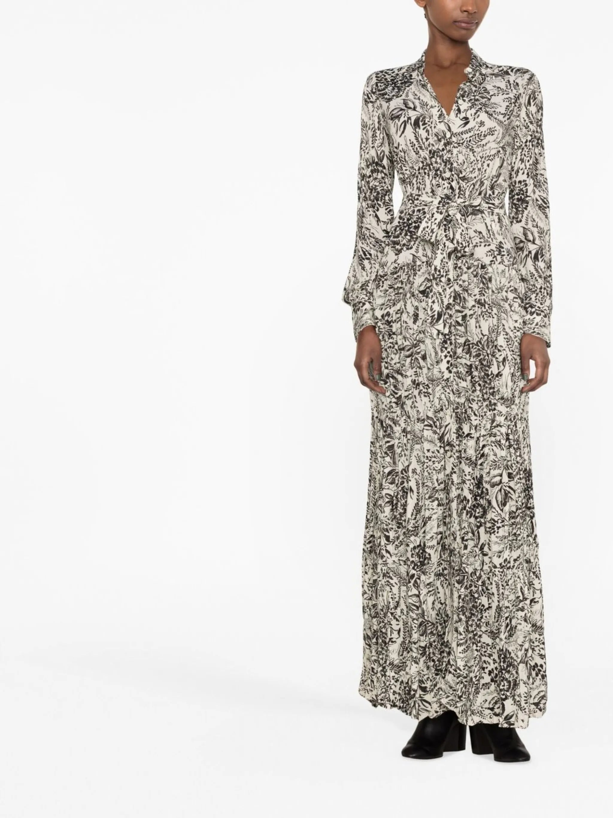 long-sleeve graphic-print dress