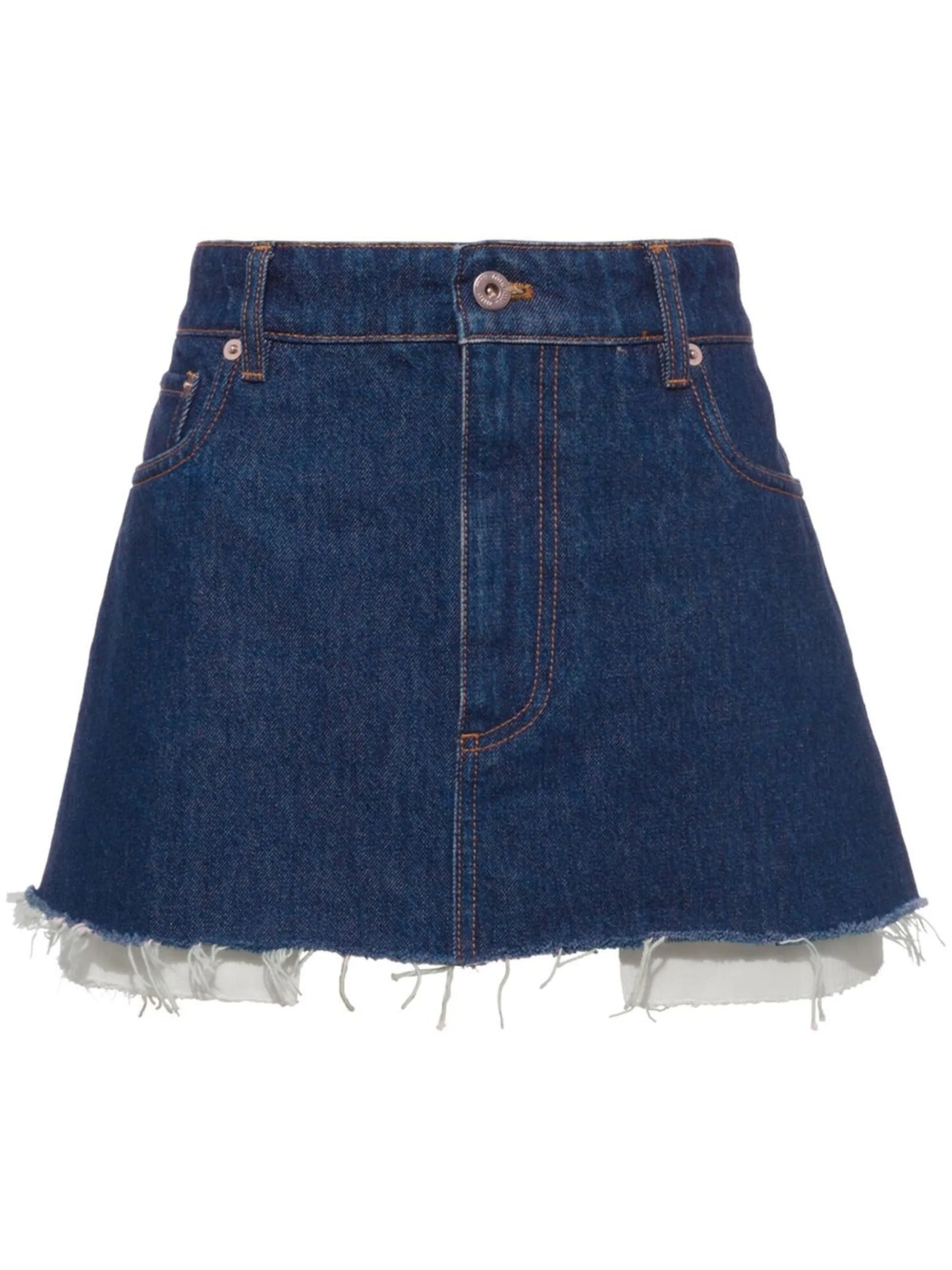 raw-cut denim mini skirt