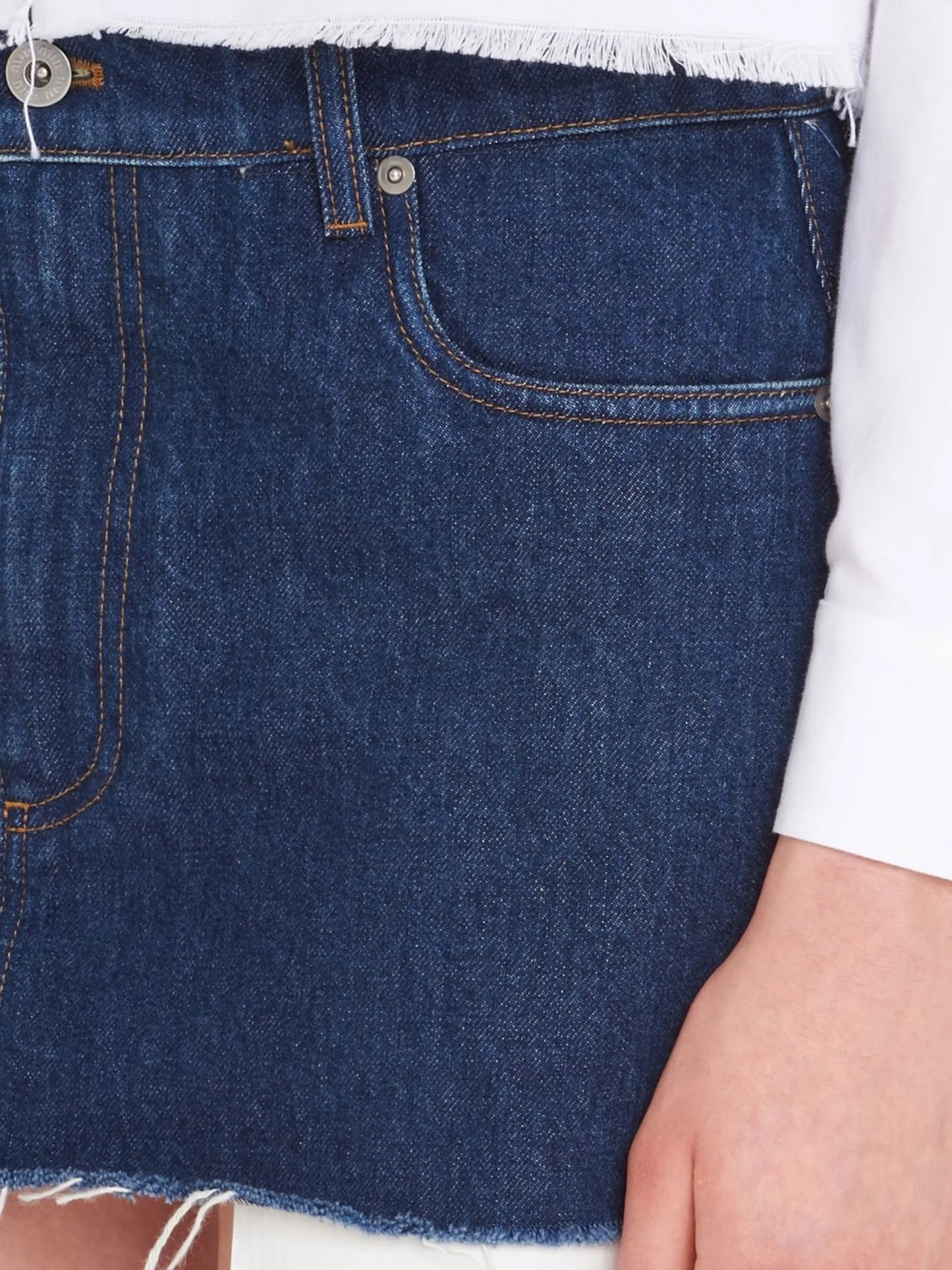 raw-cut denim mini skirt