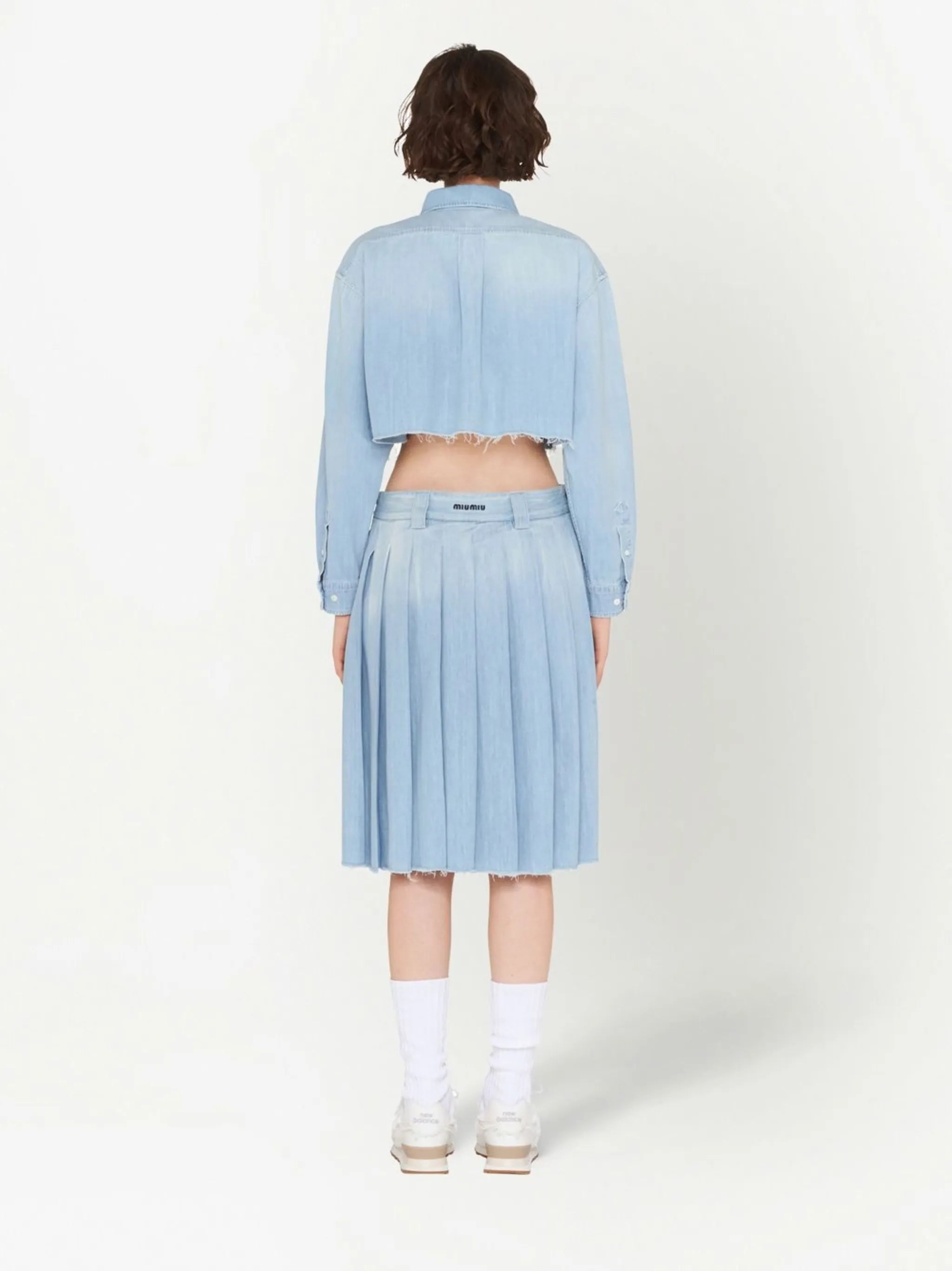 pleated chambray midi skirt