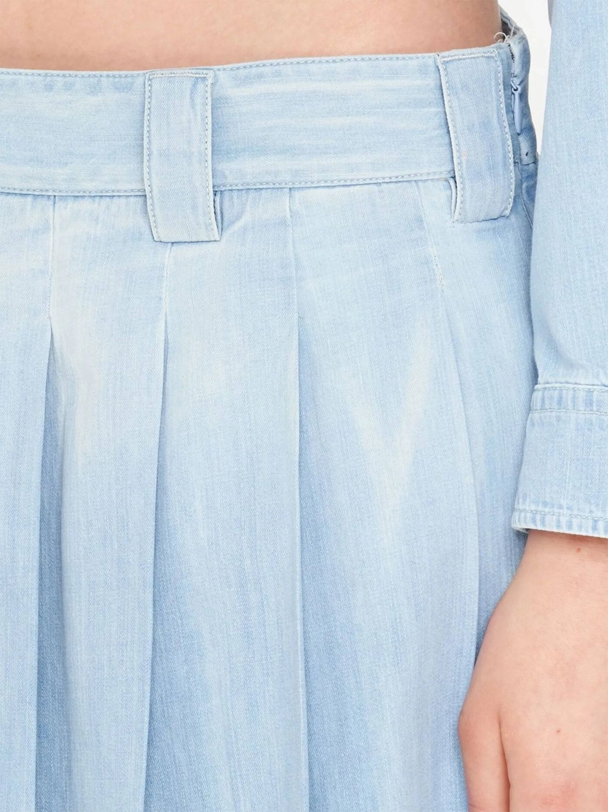 pleated chambray midi skirt