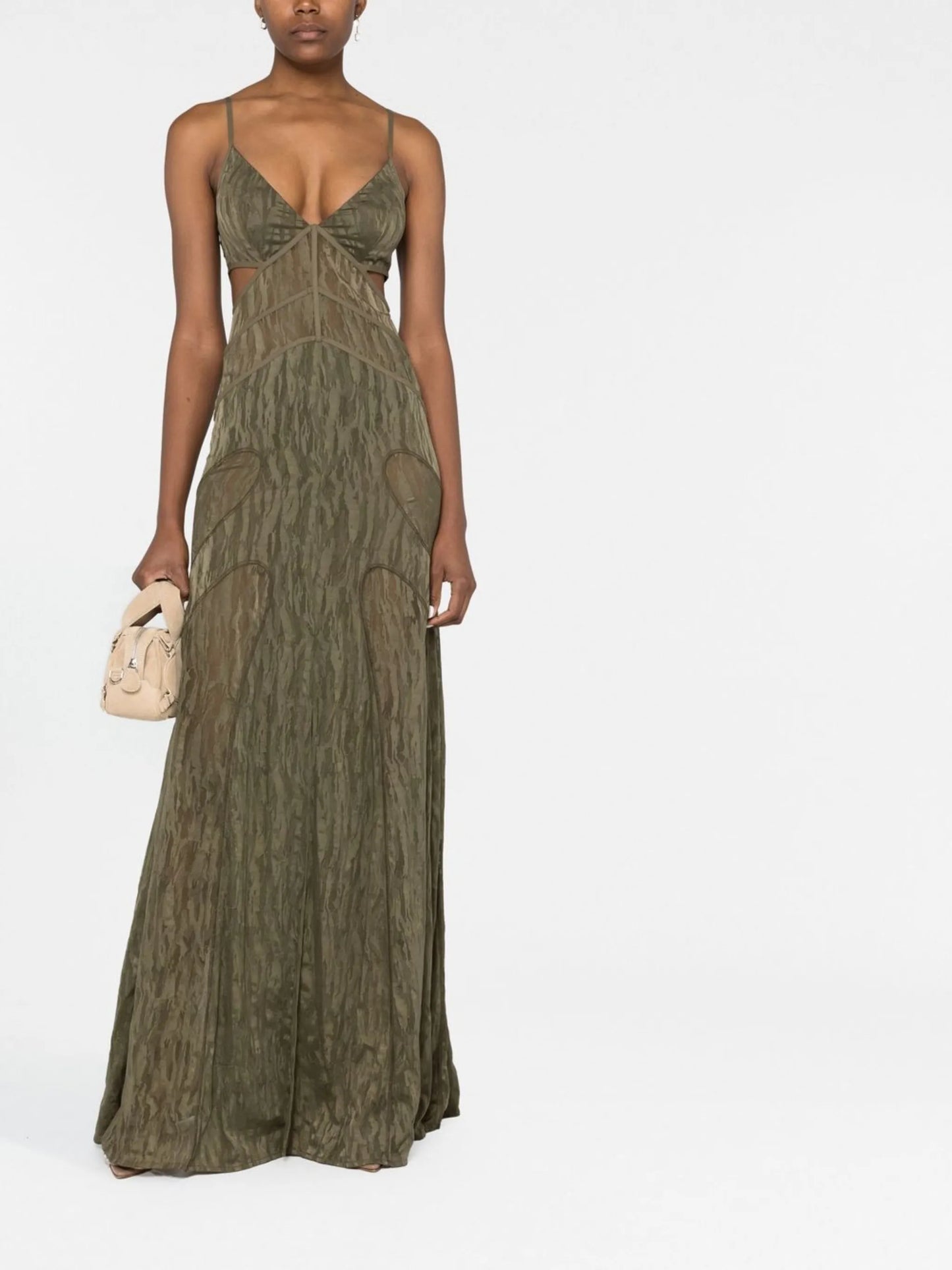 patterned-jacquard sleeveless gown
