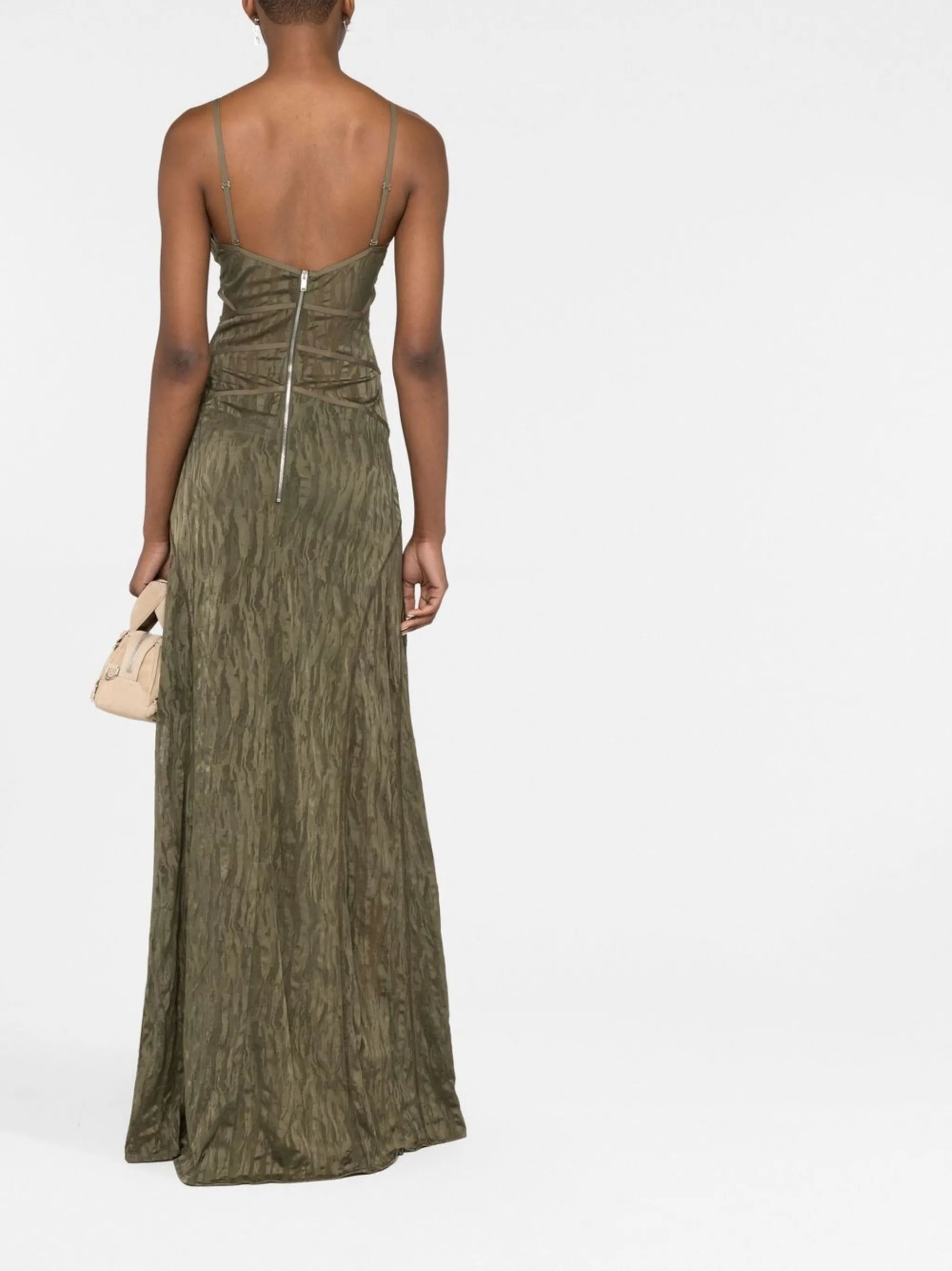 patterned-jacquard sleeveless gown