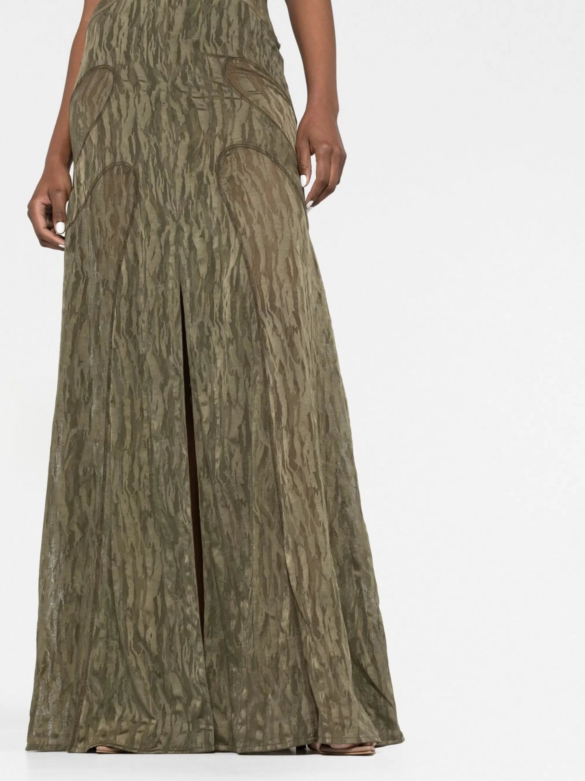patterned-jacquard sleeveless gown