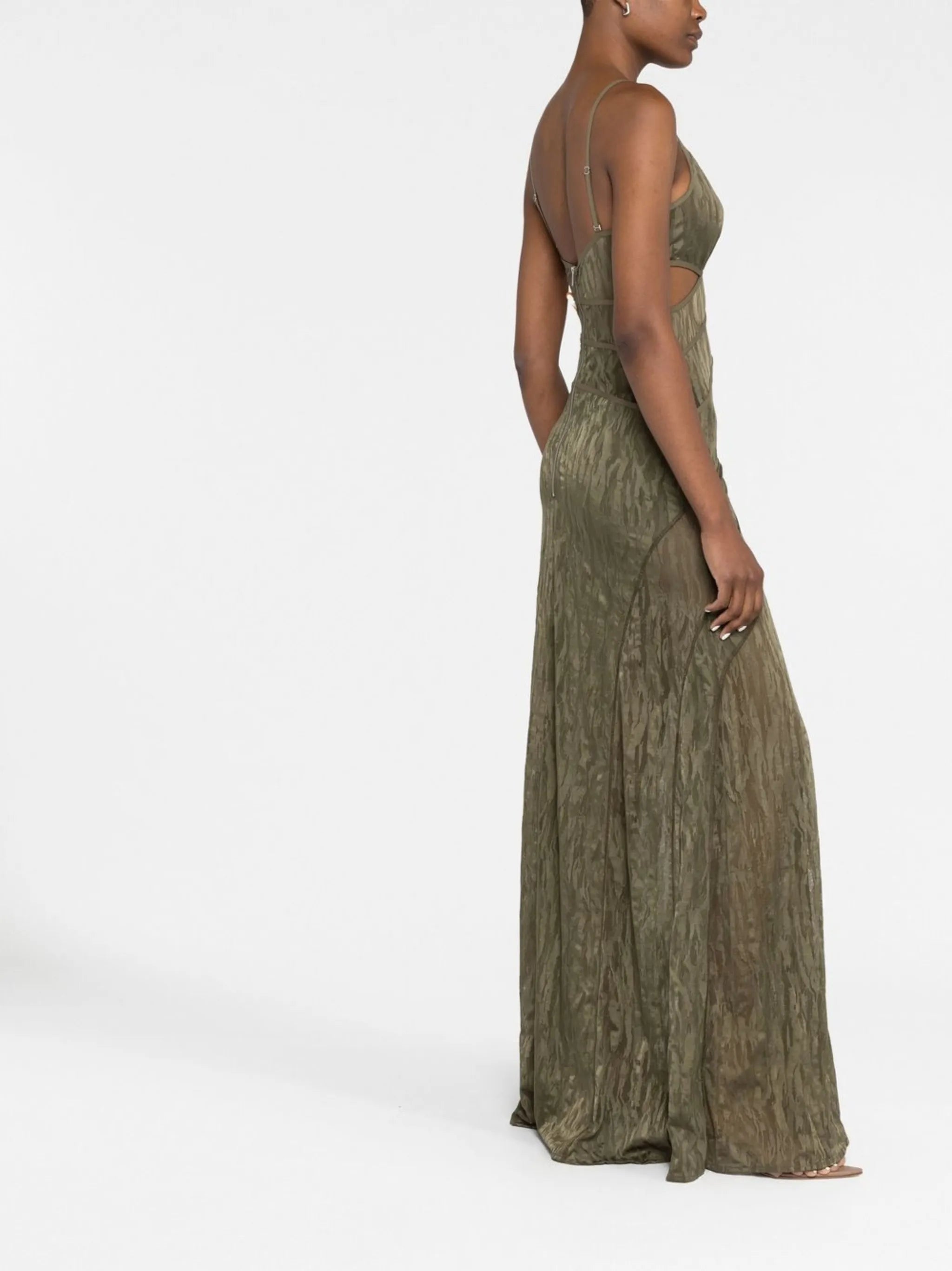 patterned-jacquard sleeveless gown