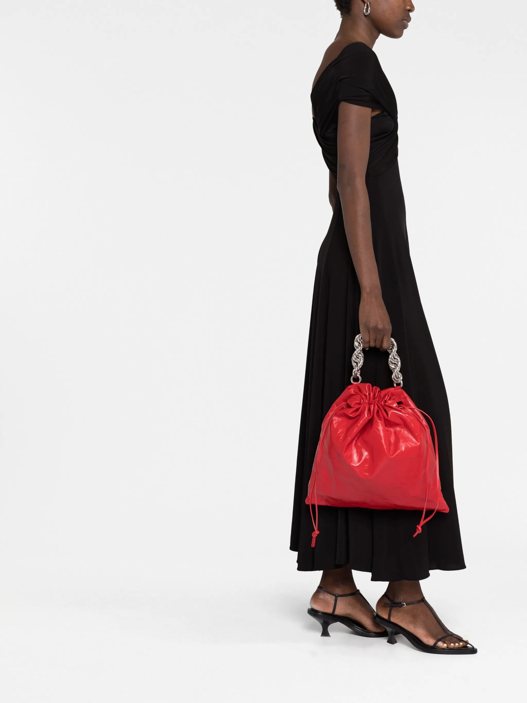 metallic chain-handle leather tote bag