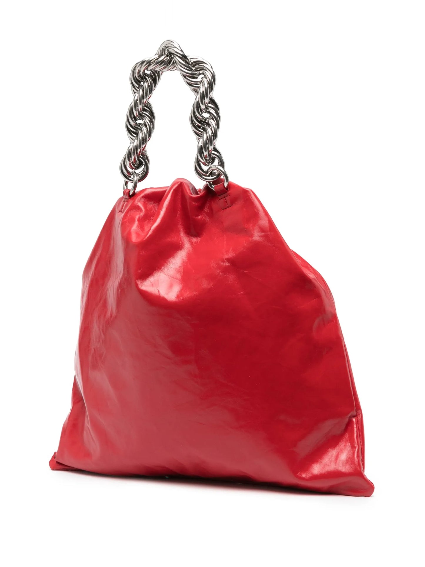 metallic chain-handle leather tote bag