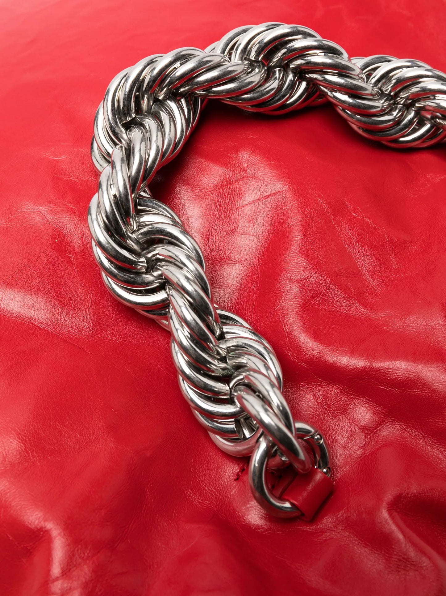 metallic chain-handle leather tote bag