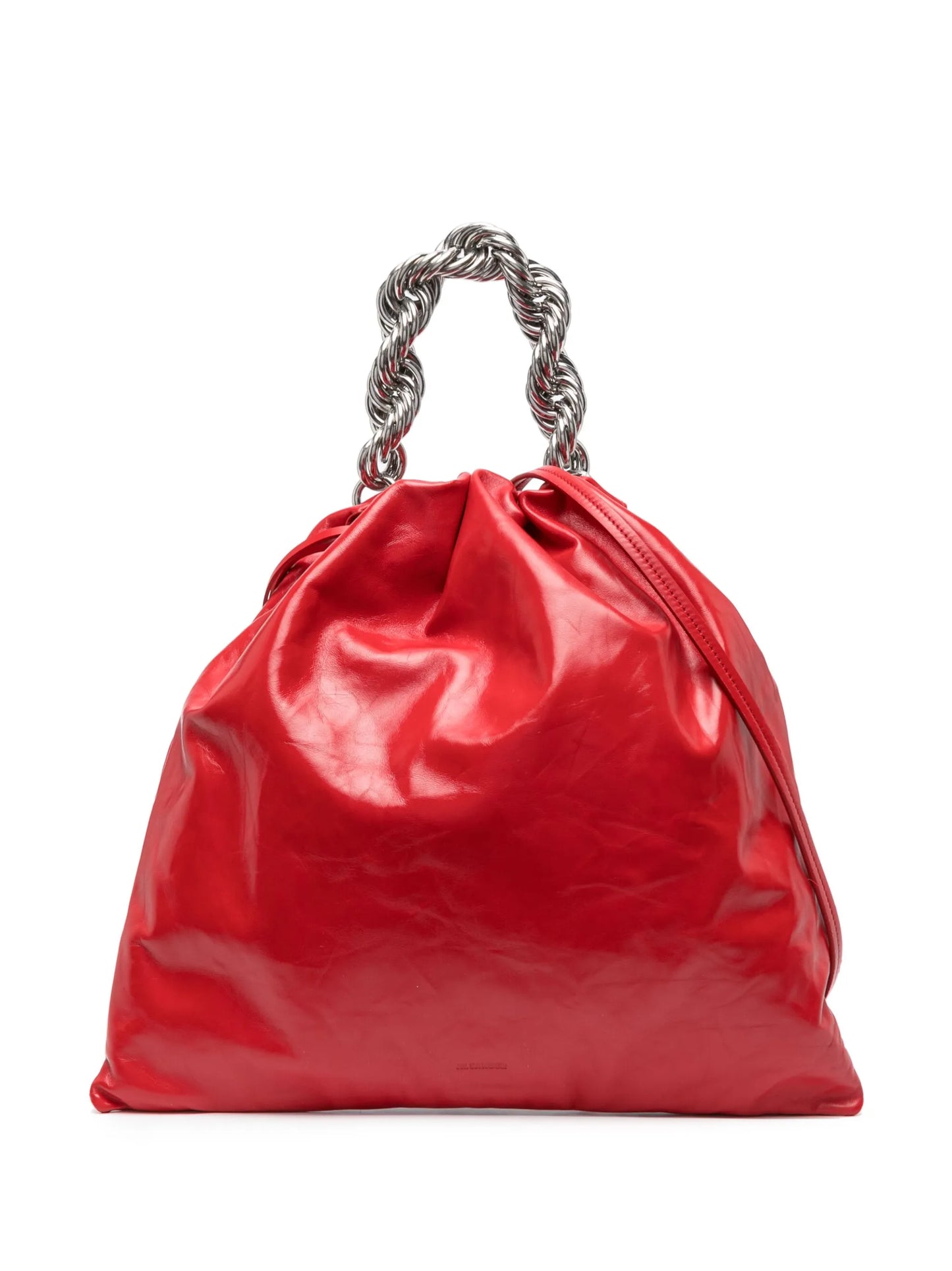 metallic chain-handle leather tote bag