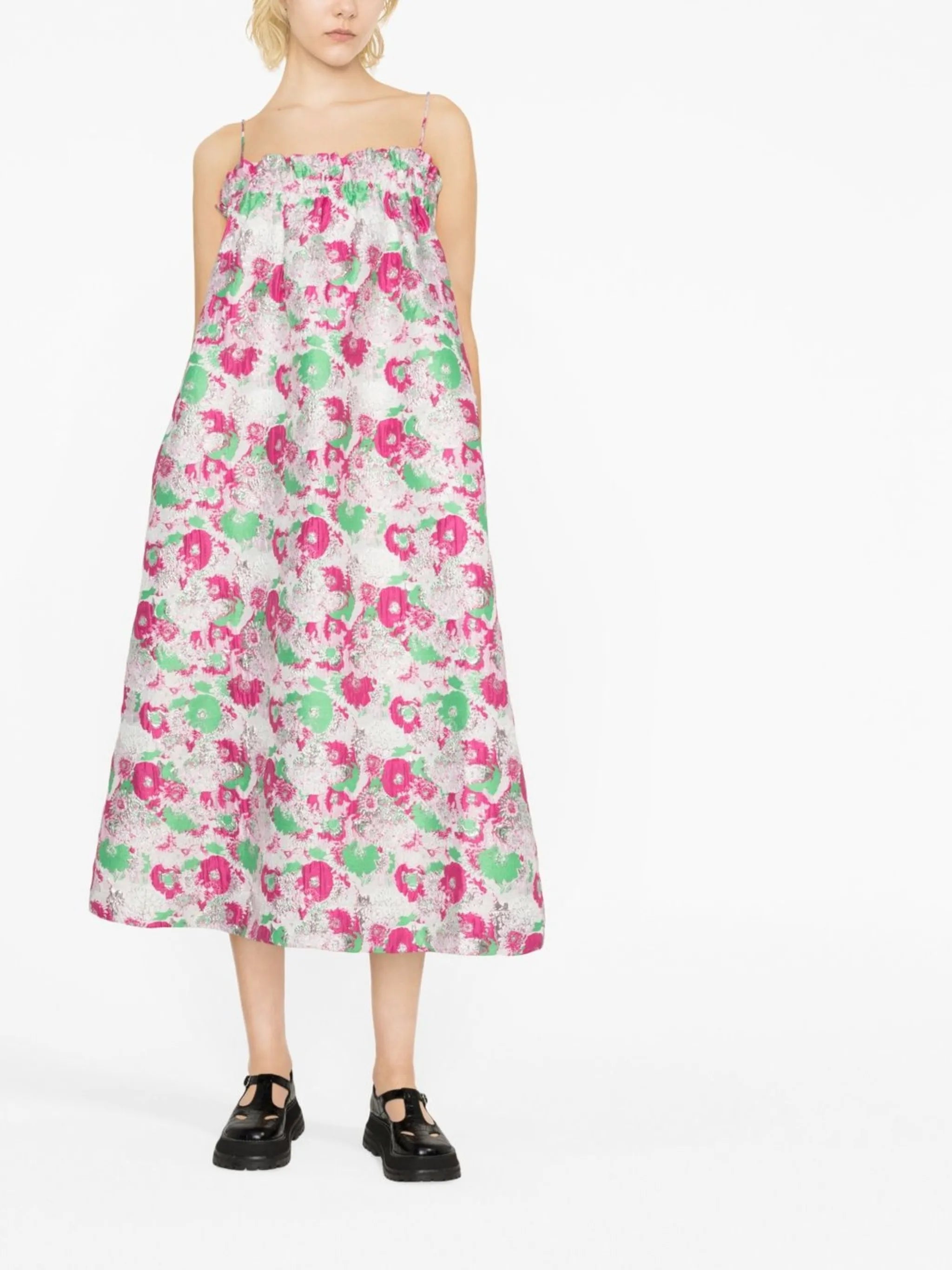 3D jacquard strap dress