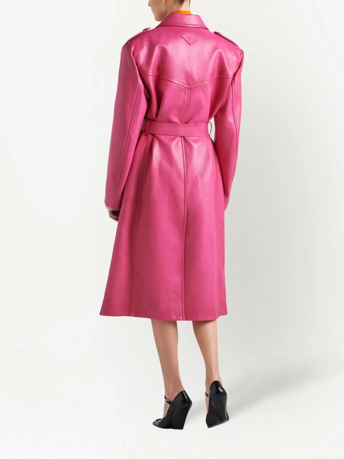 leather double-breasted trench-coat