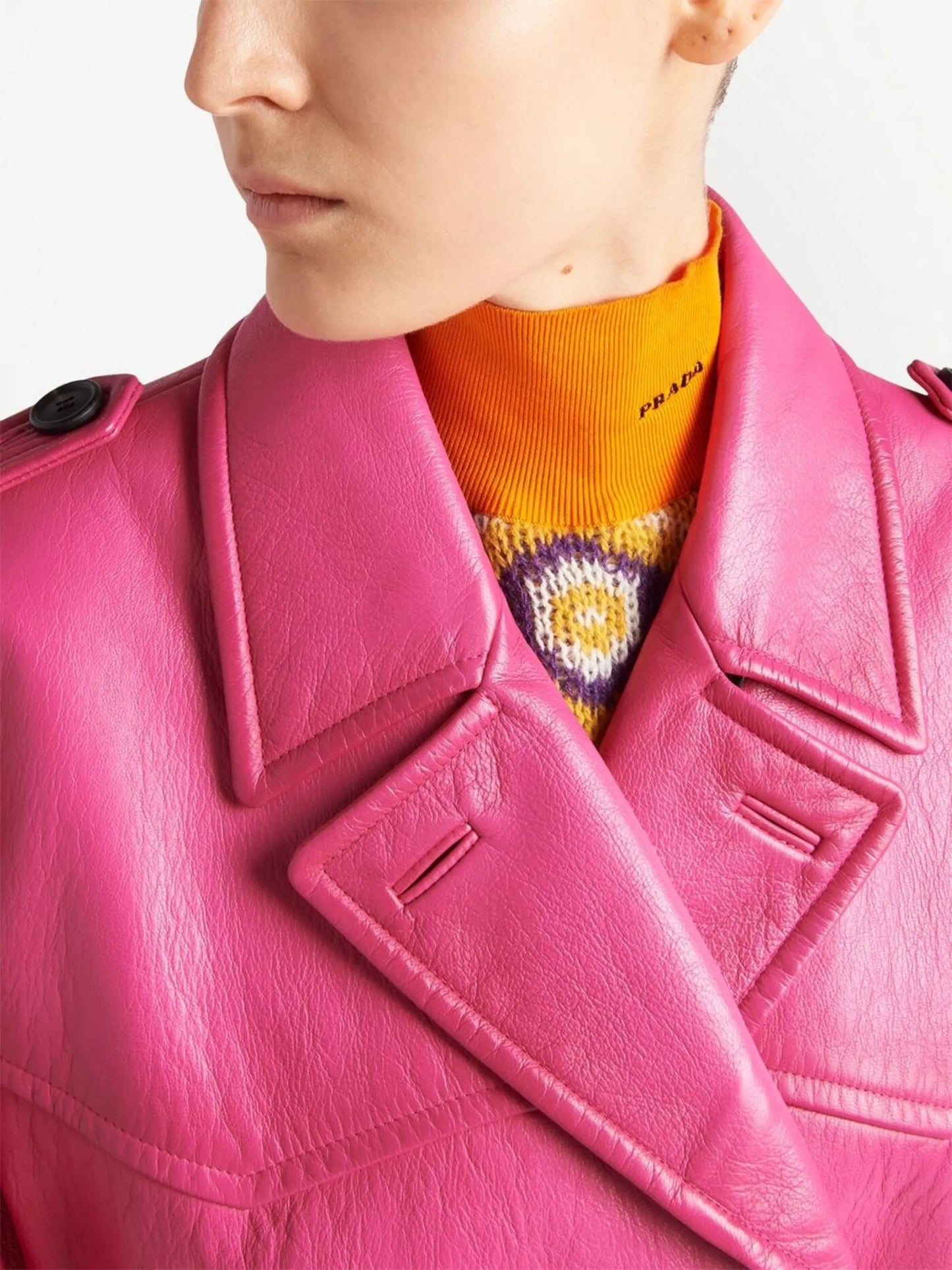 leather double-breasted trench-coat