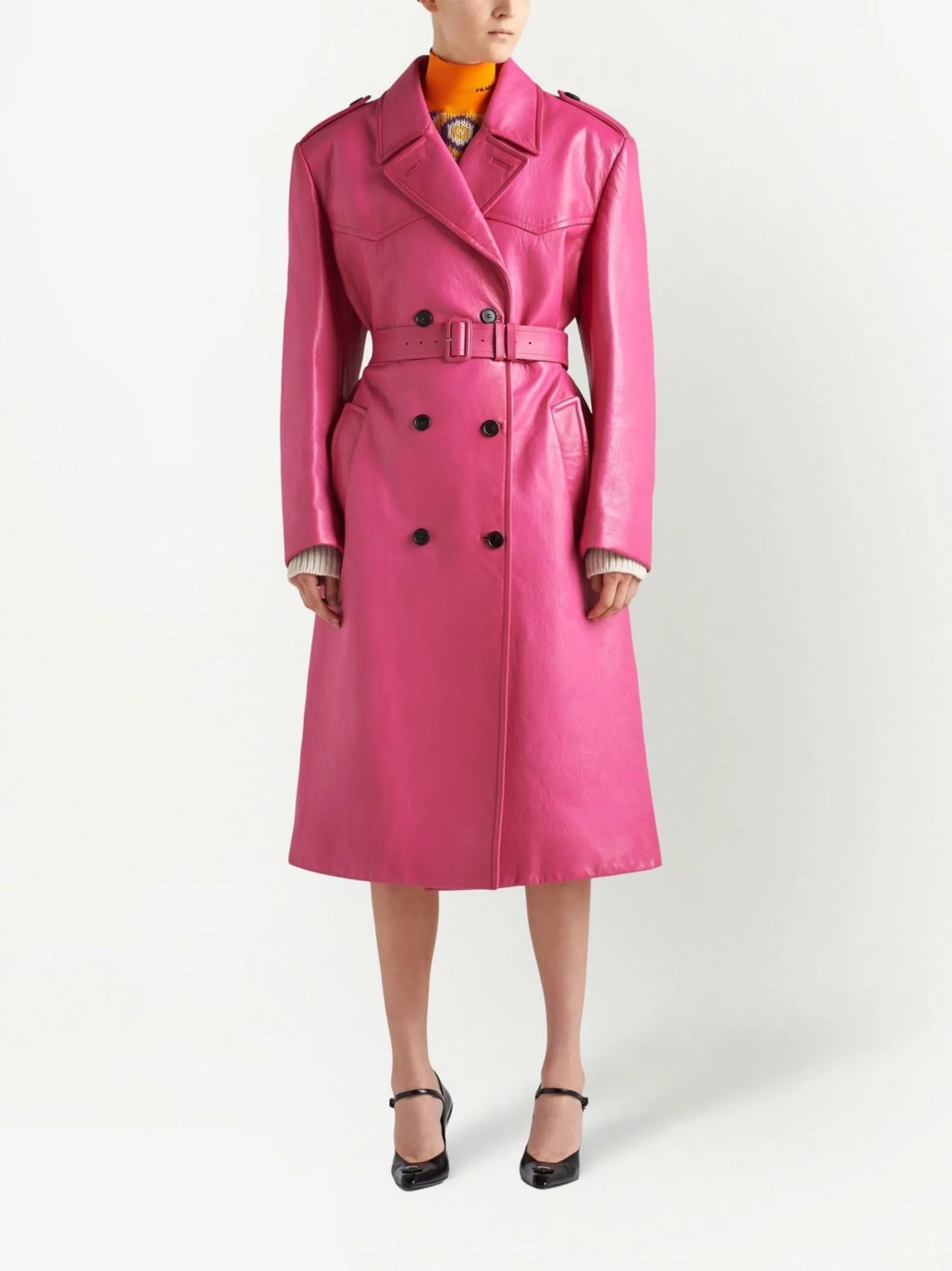 leather double-breasted trench-coat