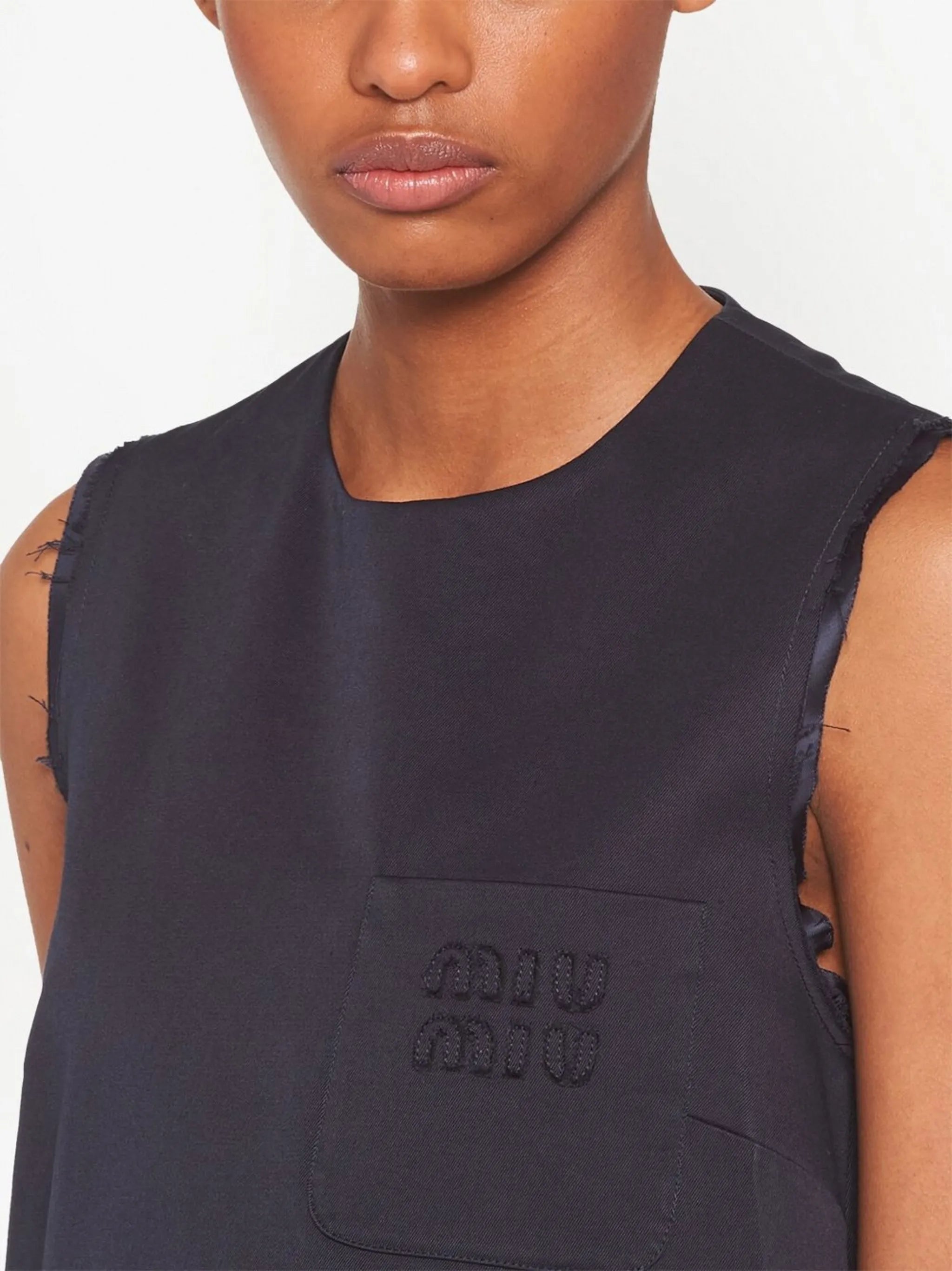 raw-cut sleeveless mini dress