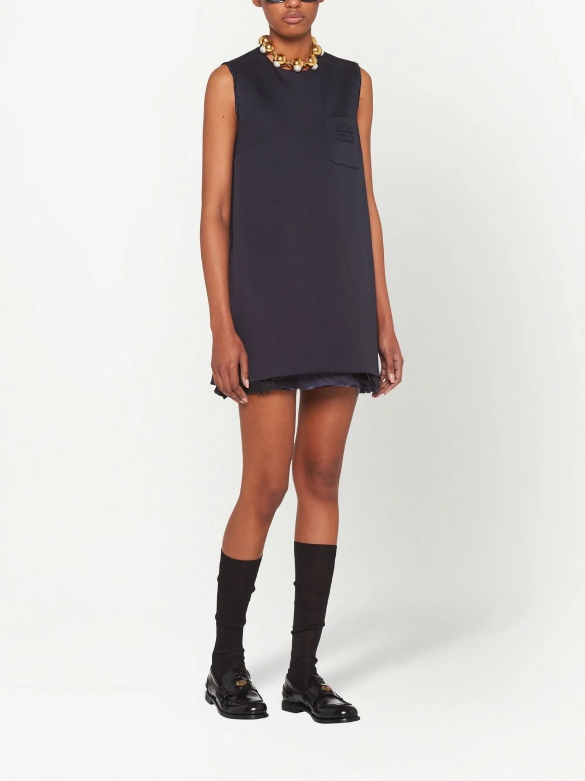 raw-cut sleeveless mini dress