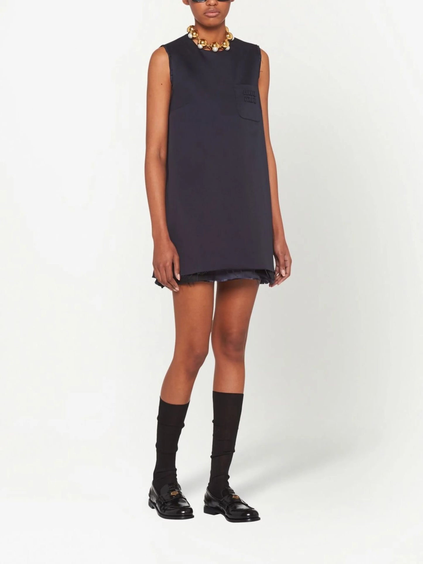 raw-cut sleeveless mini dress