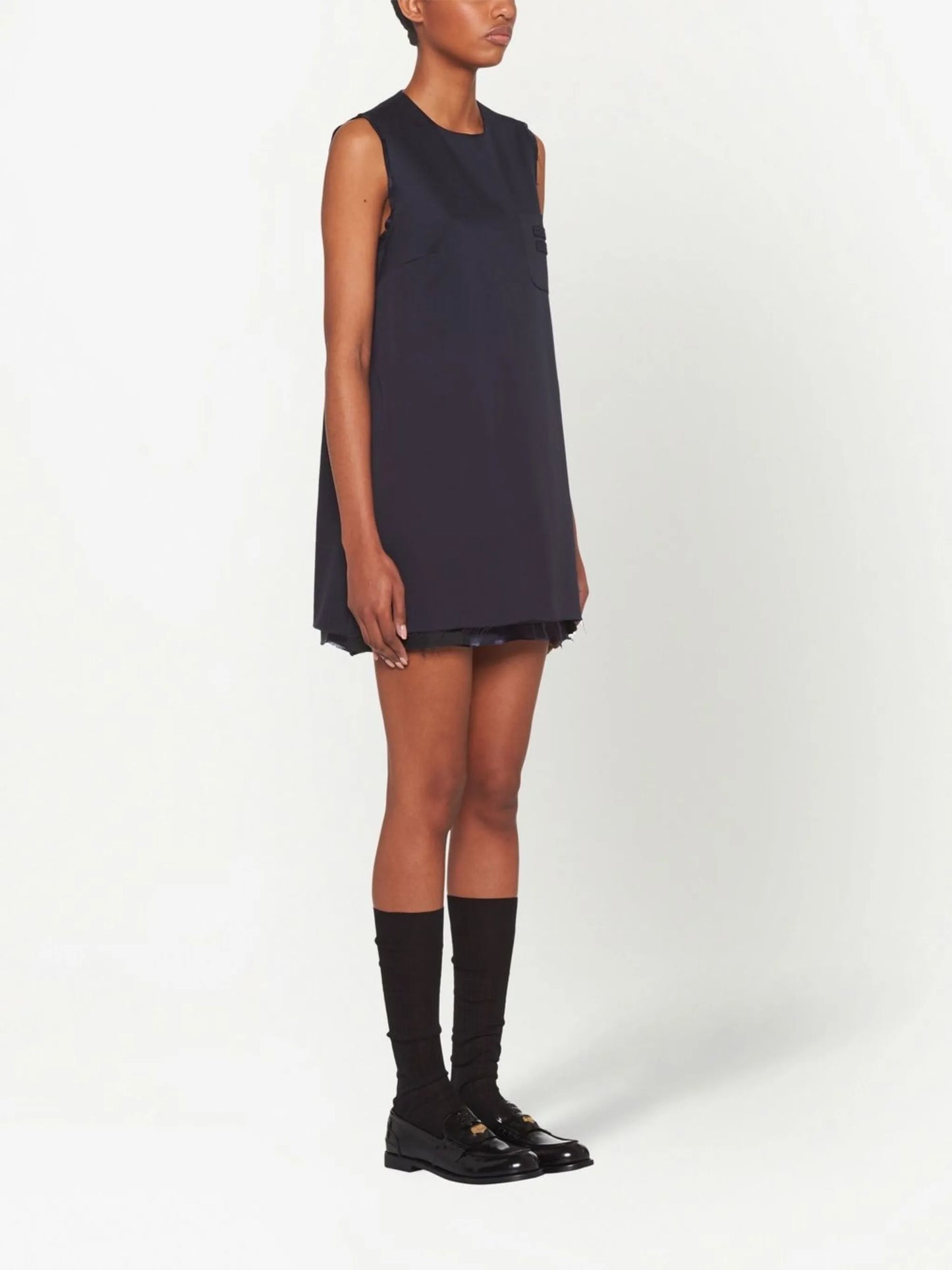 raw-cut sleeveless mini dress