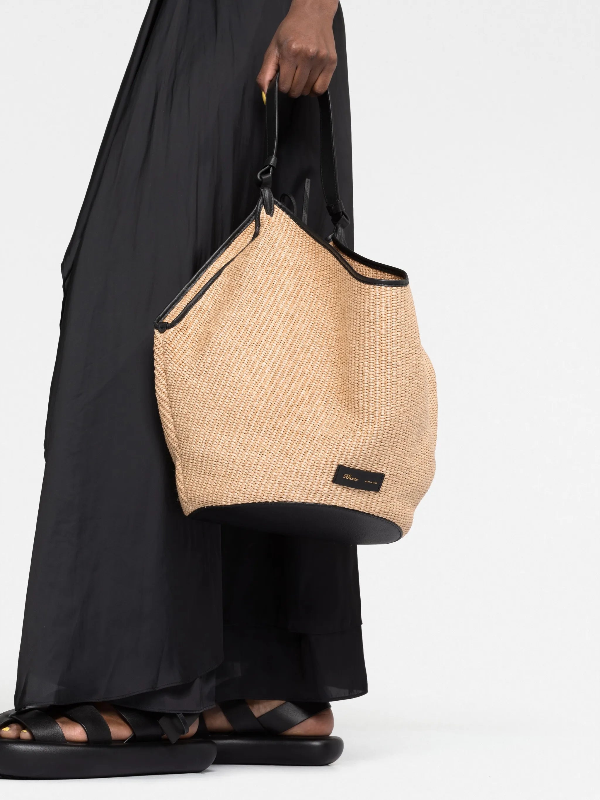 medium Lotus raffia tote bag