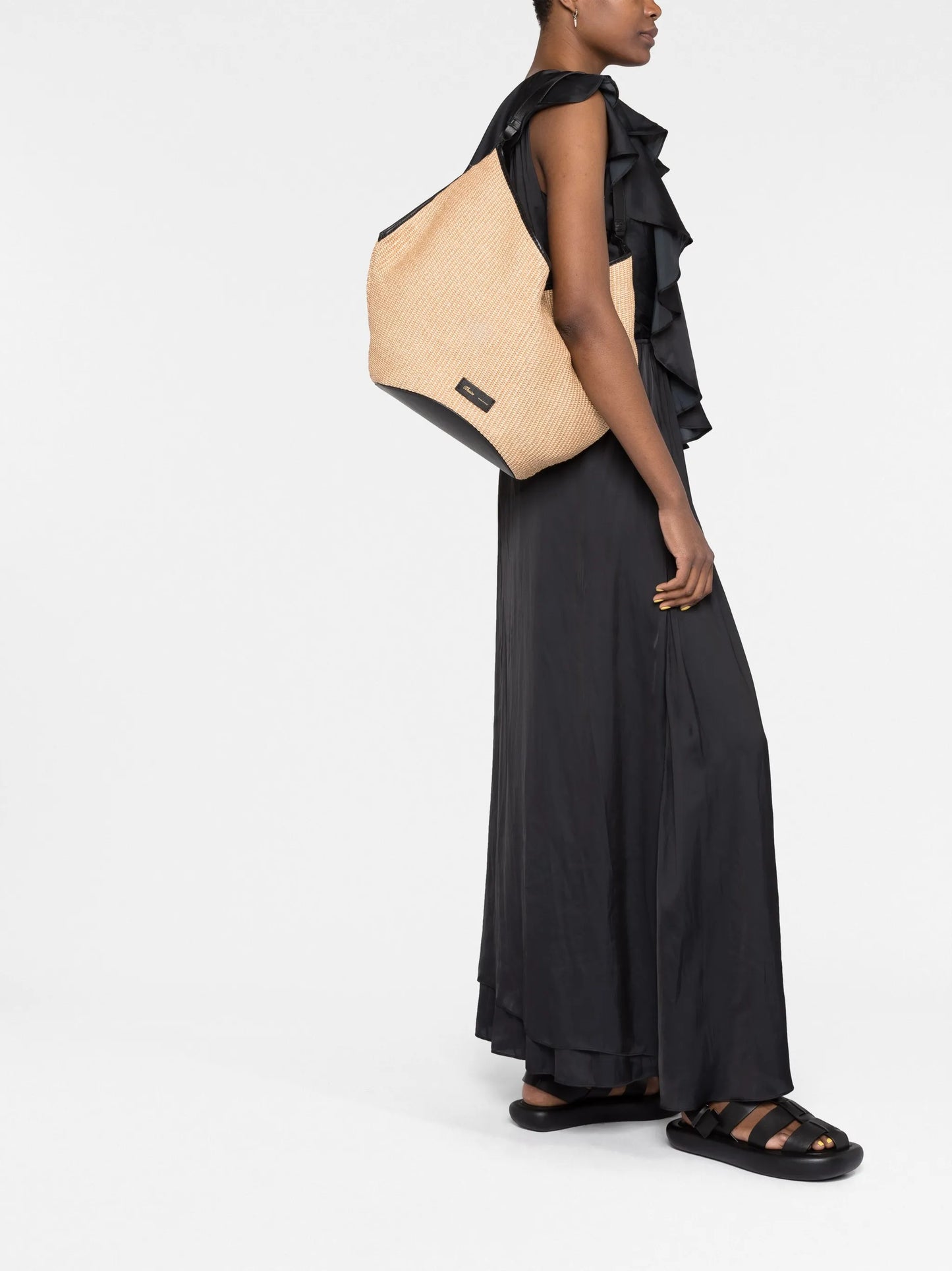 medium Lotus raffia tote bag