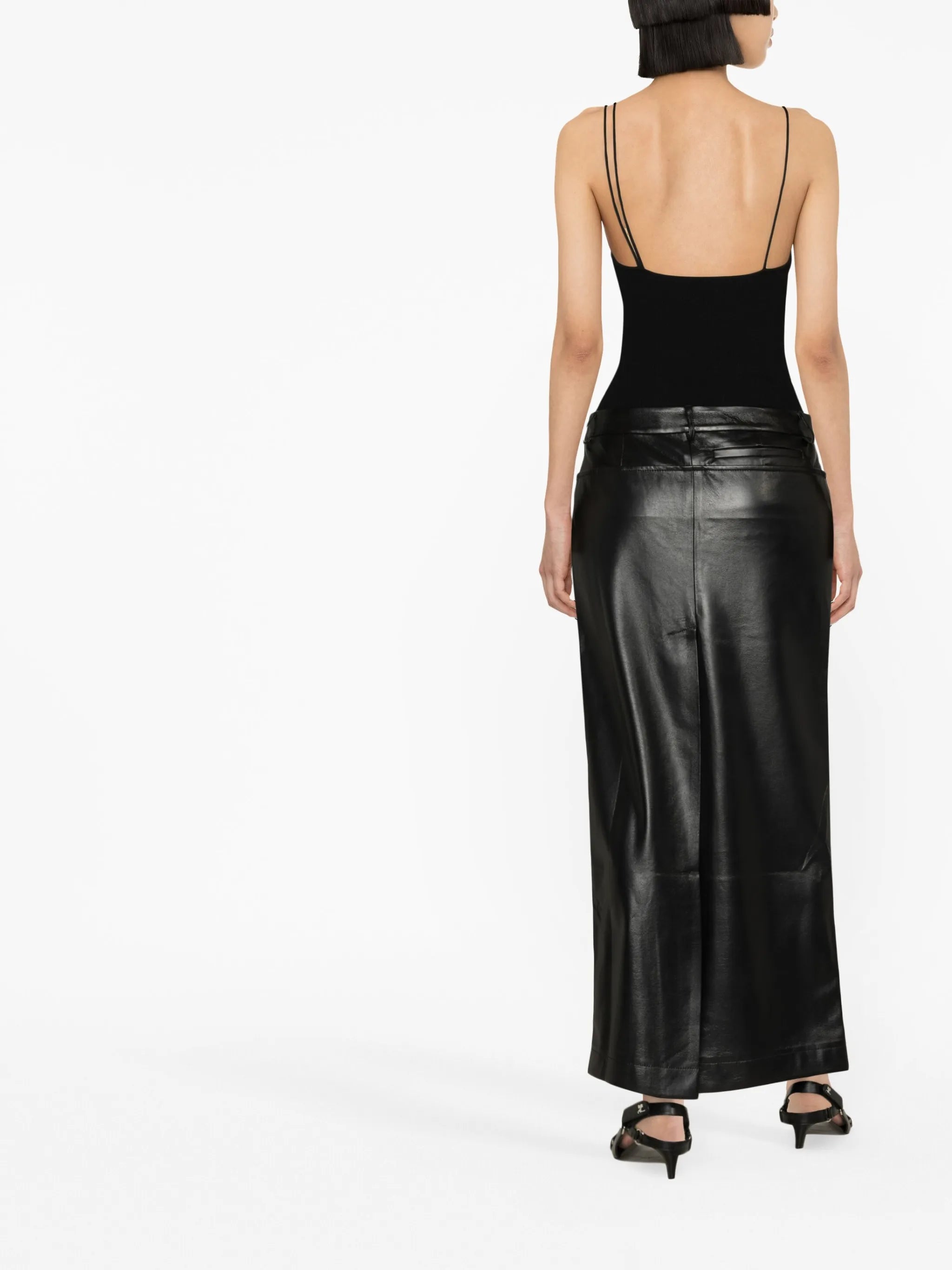faux-leather low-rise long skirt