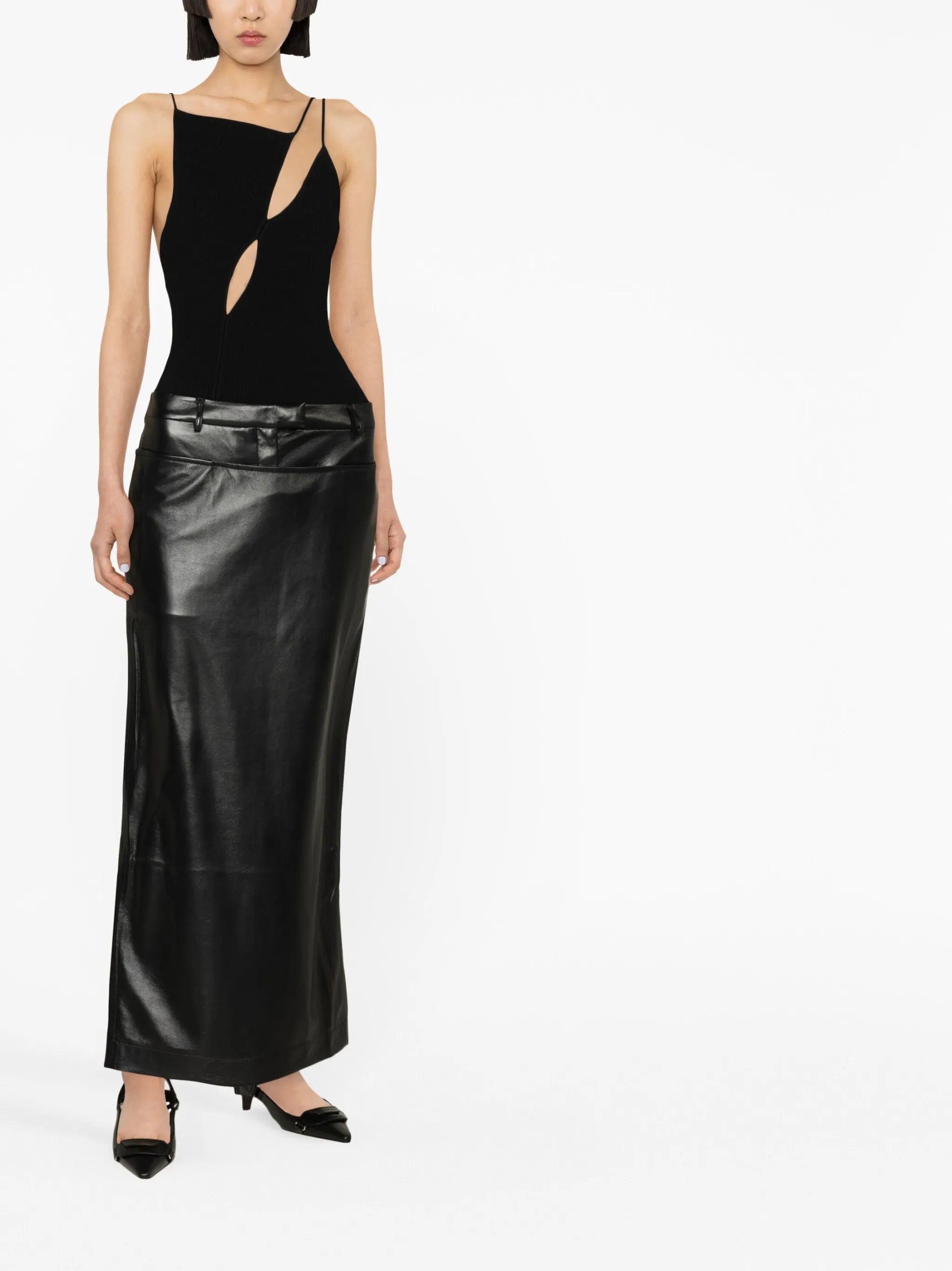 faux-leather low-rise long skirt