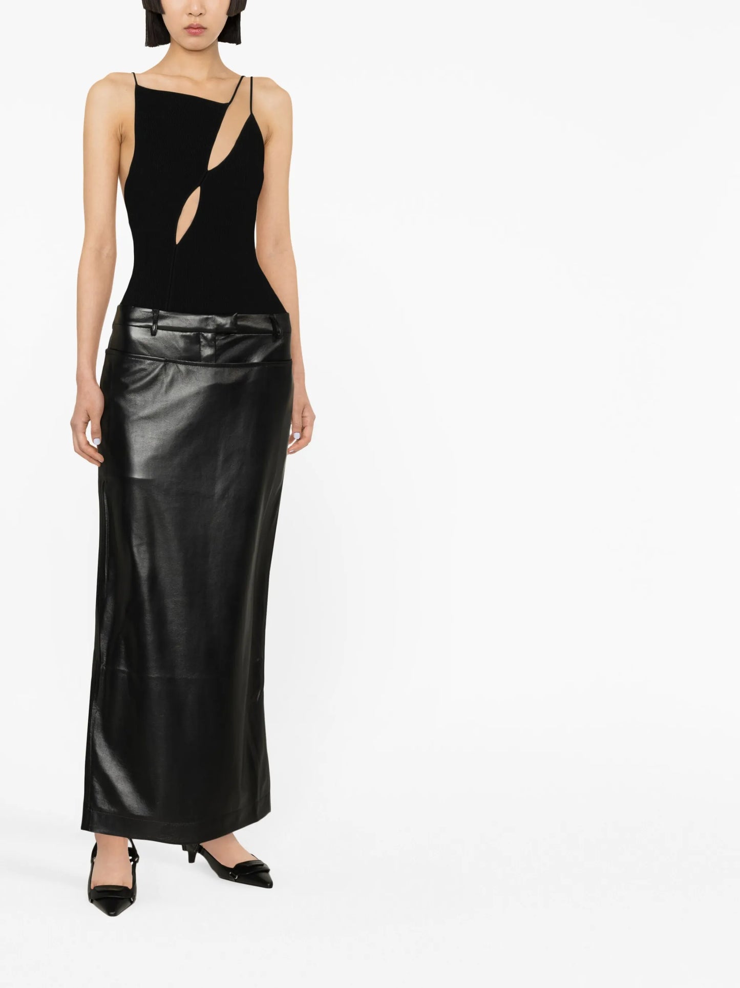faux-leather low-rise long skirt