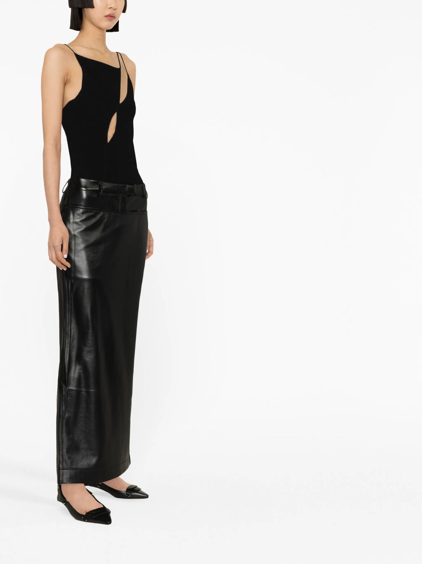faux-leather low-rise long skirt