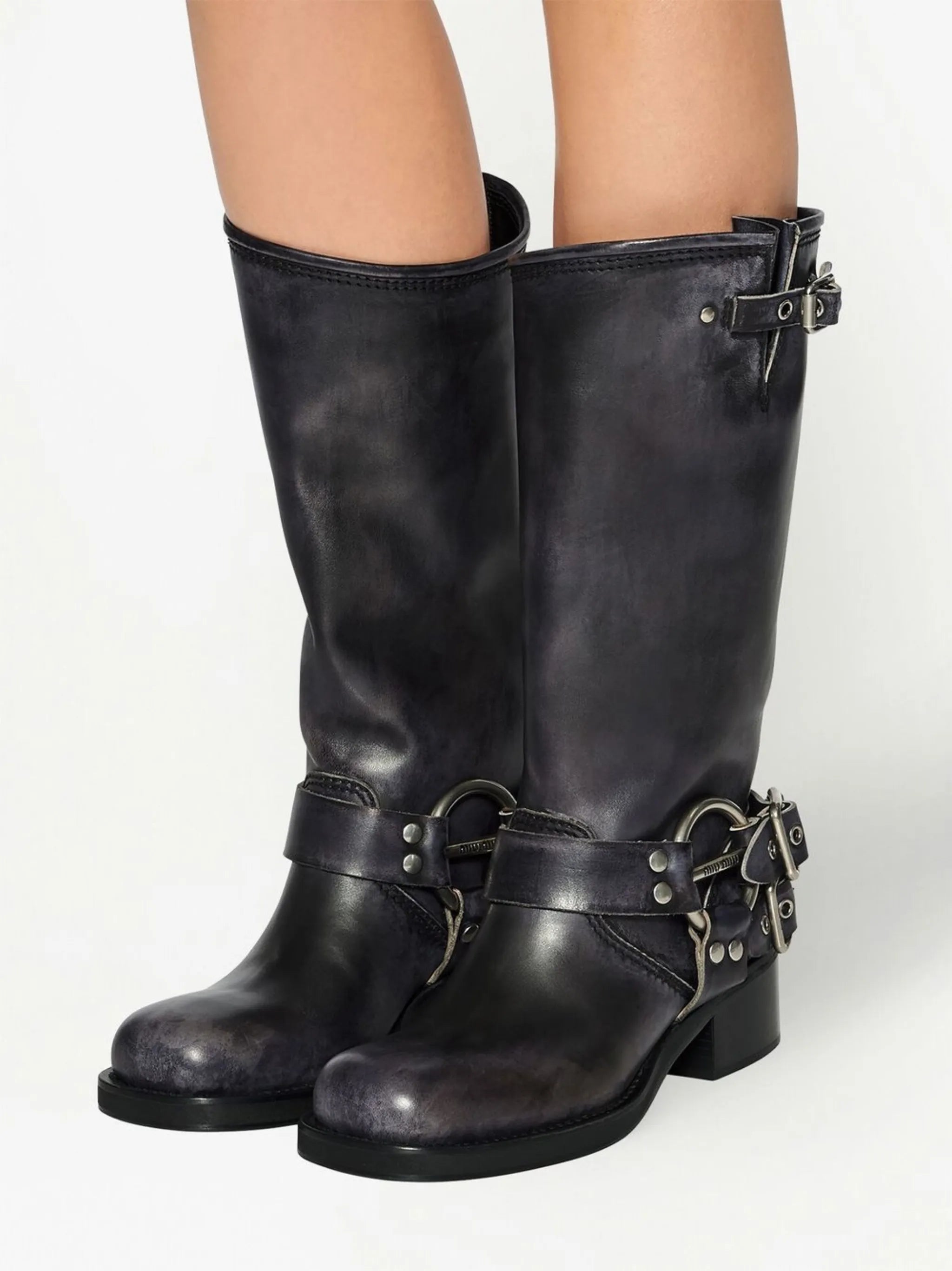buckle-embellished biker boots